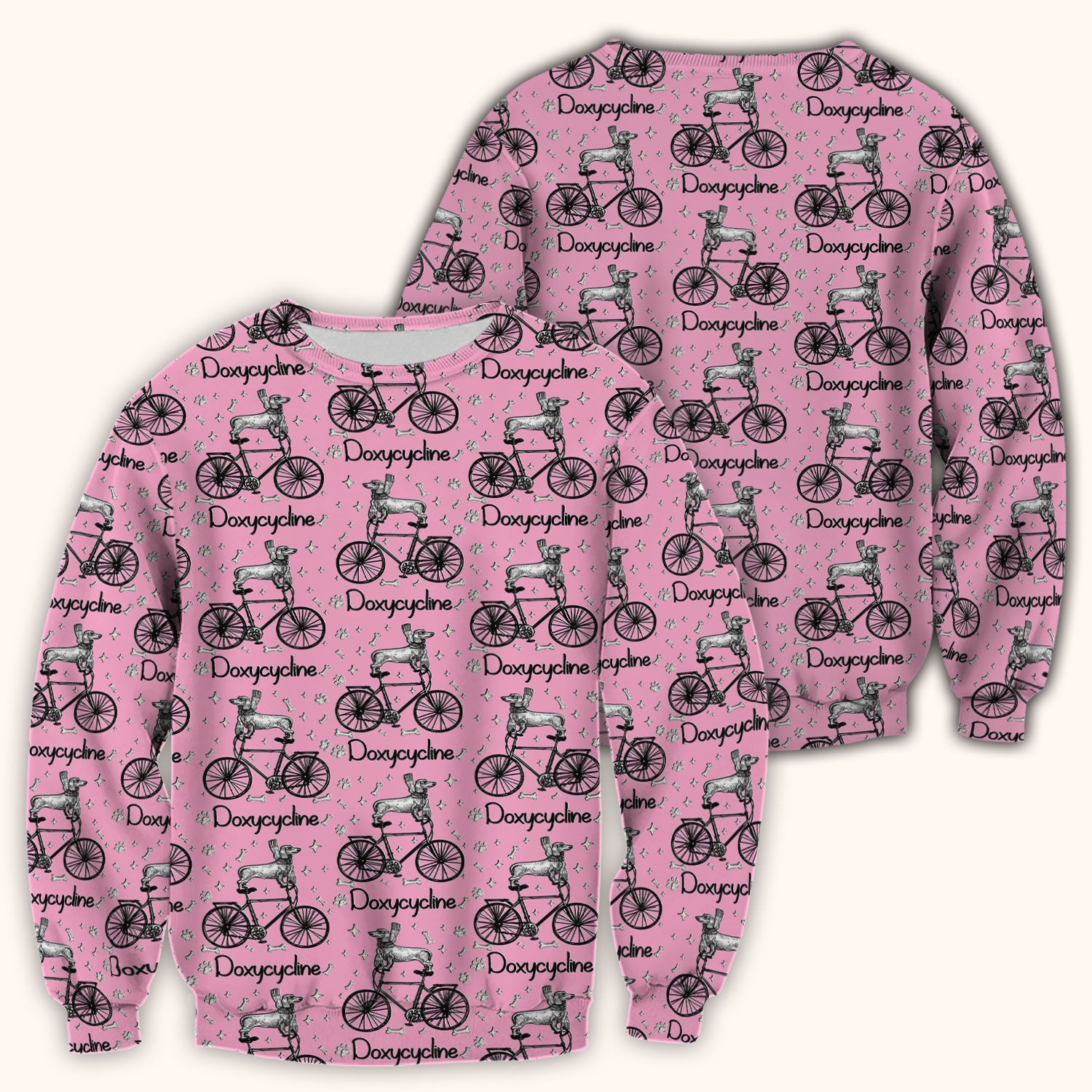 Funny Doxycycline Dog Bicycle Print Scrub Top, Comfortable Scrubs for Nurses