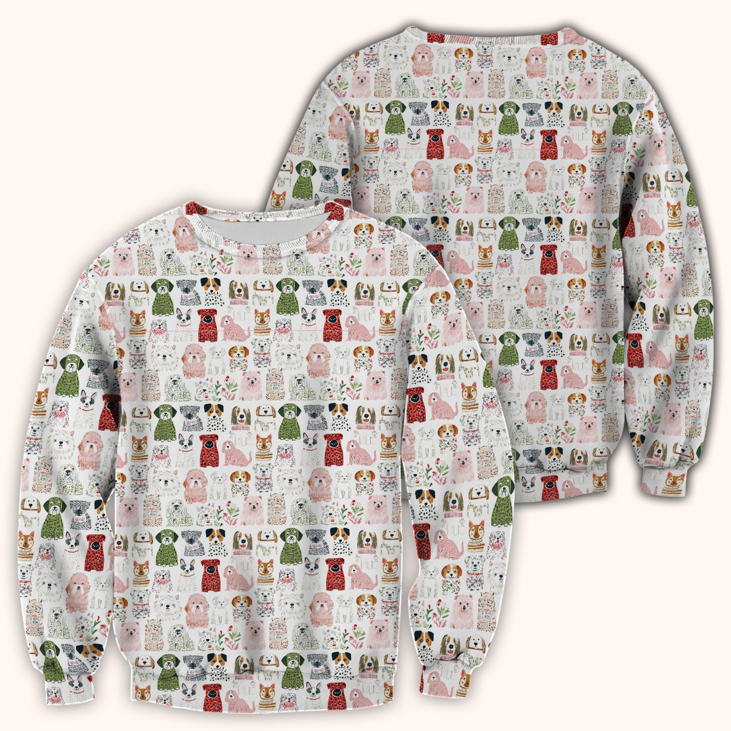 Cute Cartoon Dog Breeds Pattern Scrub Top, Comfortable Scrubs for Nurses