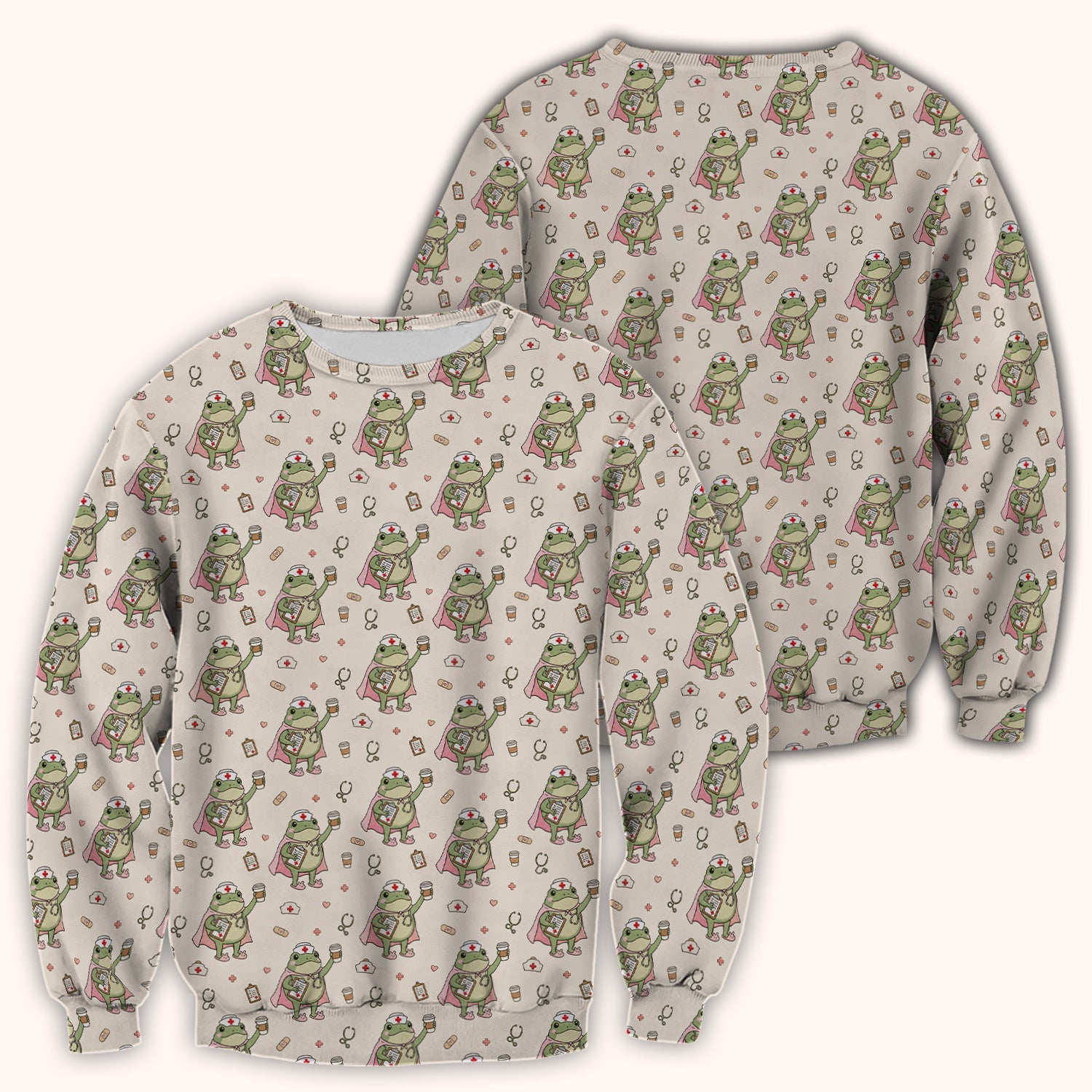 Cute Super Nurse Frog Pattern Scrub Top, Comfortable Scrubs for Nurses