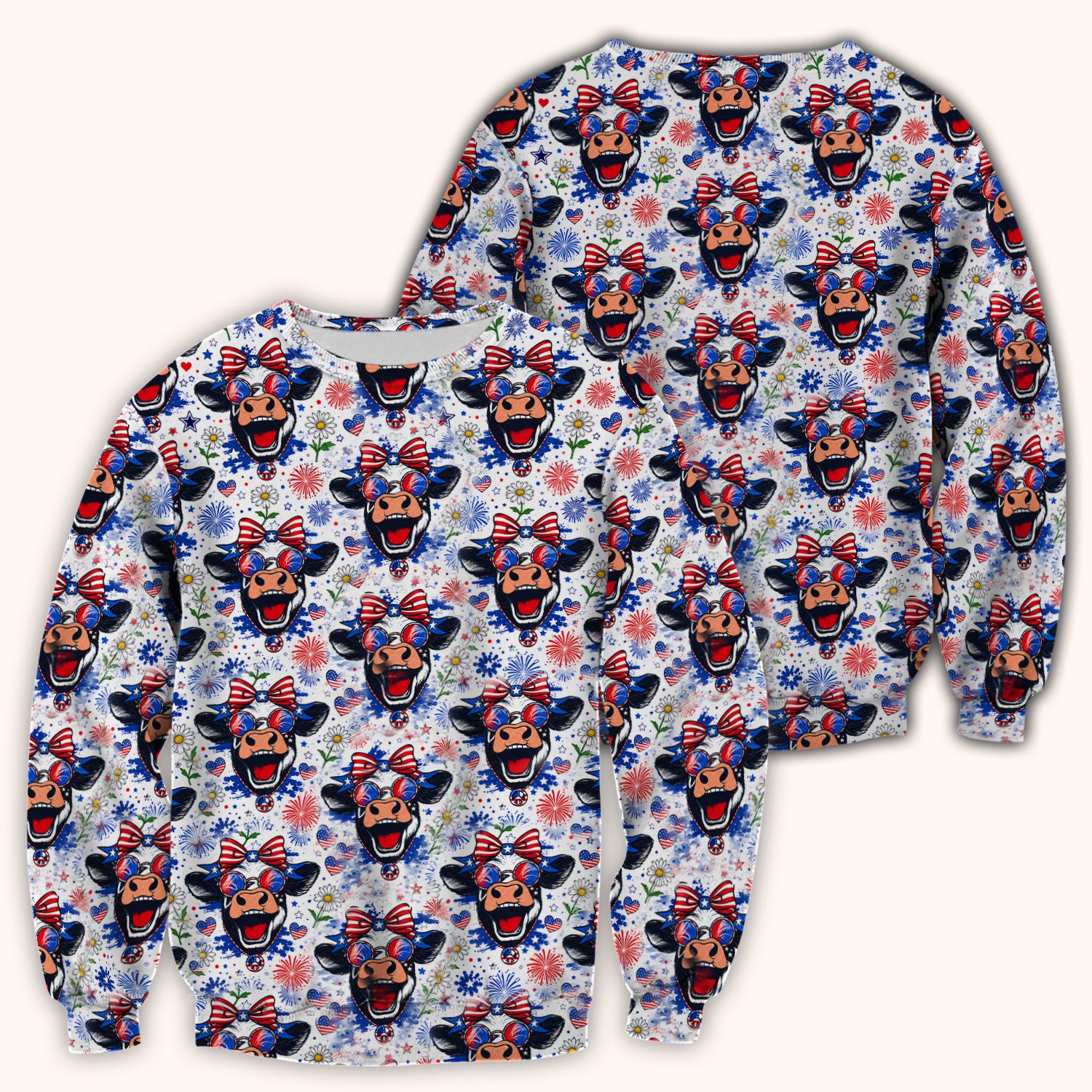 Funny Patriotic Cow Nurse Print Scrub Top, Comfortable Scrubs for Nurses