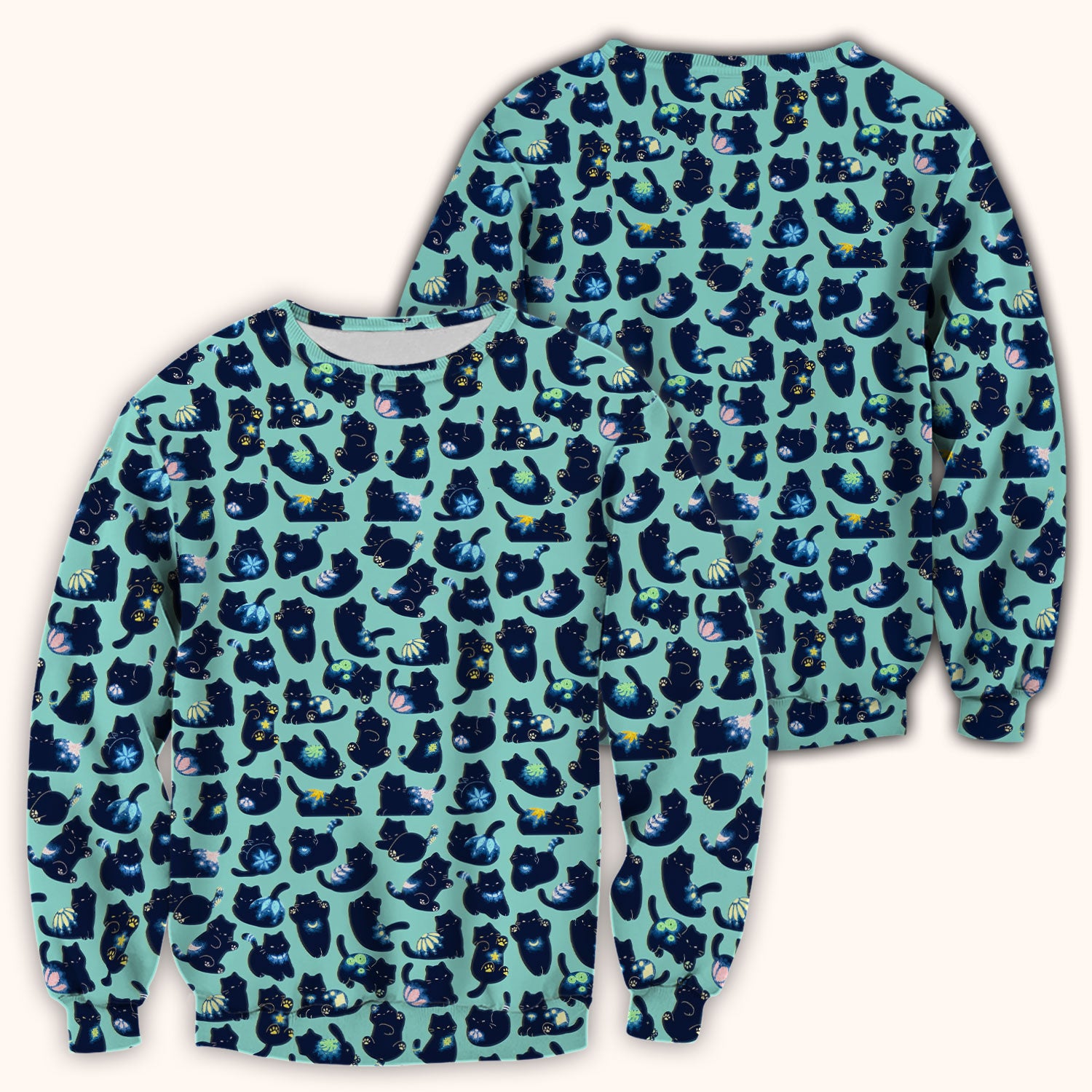 Midnight Cat Scrub Top, Black Cat Pattern Nurse Shirt, Breathable Fabrics Nursing Uniform