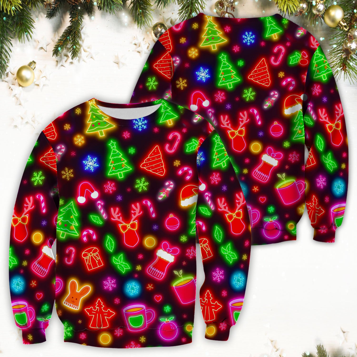 Reindeer Neon Xmas Scrub Top, Christmas Pattern Scrub Shirt,  Breathable Fabrics Nursing Uniform