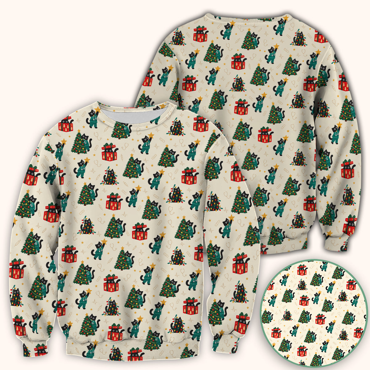 Christmas Black Nurse Cats And Trees Scrub Top, Comfortable Scrubs for Nurses
