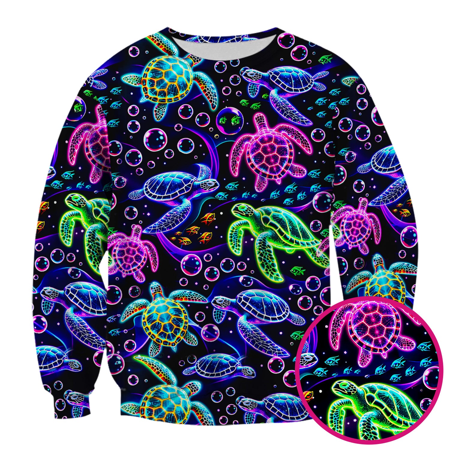 Neon Sea Turtle Swimming Bubble Ocean Scrub Top, Breathable Fabrics Nursing Uniform