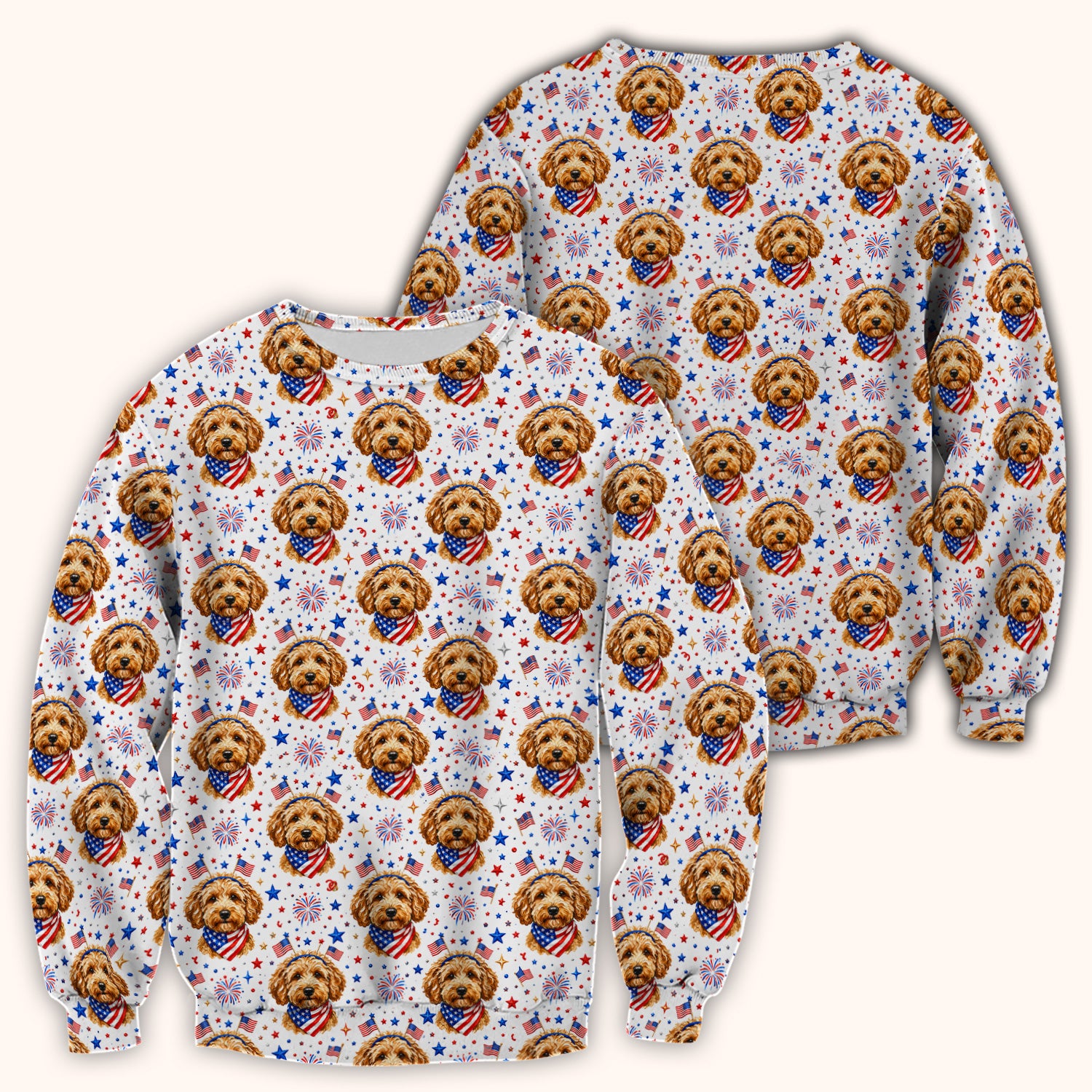 Patriotic Goldendoodle Nurse Scrub Top for RN, CNA, Dog Lover Fourth Of July Uniform