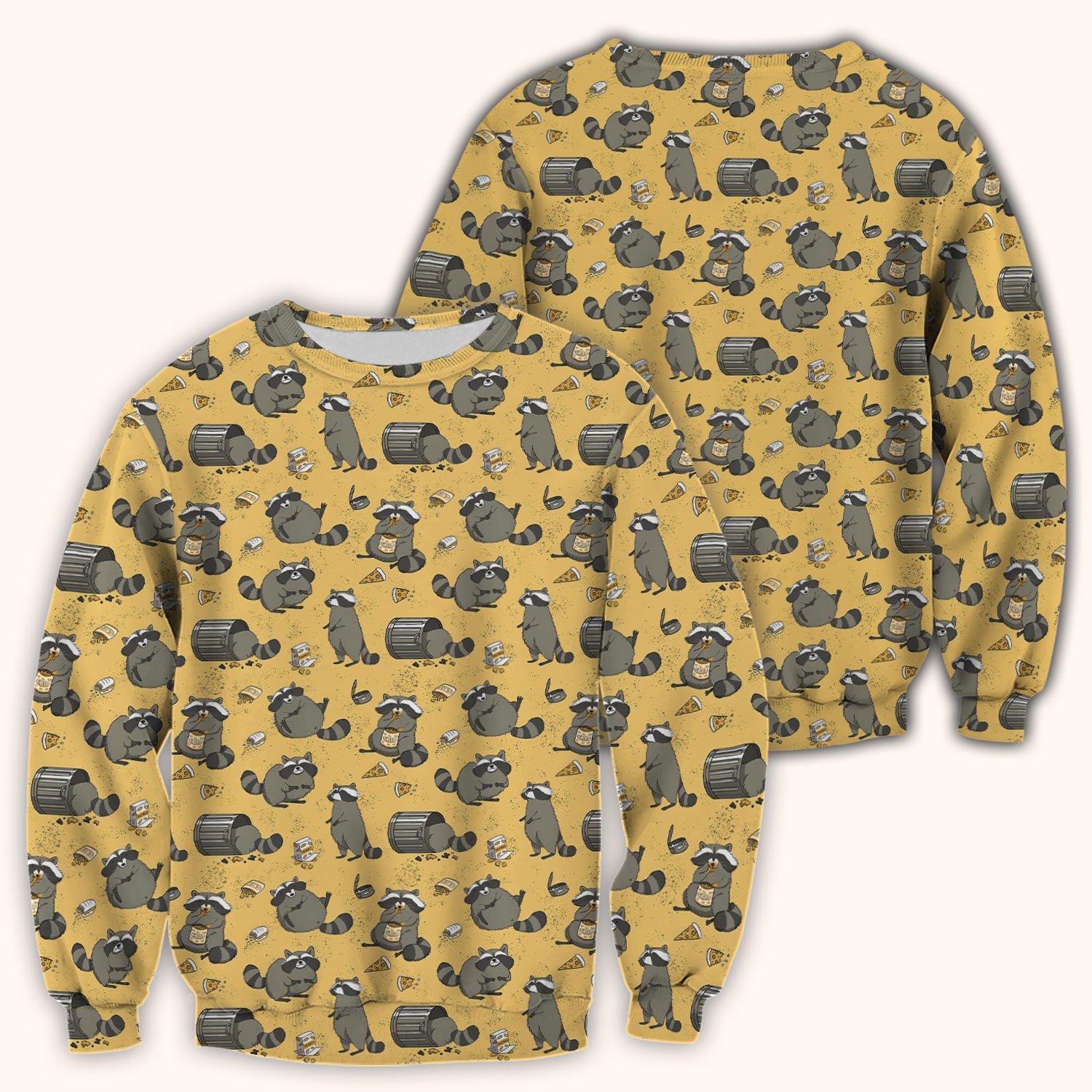 Raccoon Snack And Trash Can Pattern Scrub Top, Breathable Fabrics Nursing Uniform