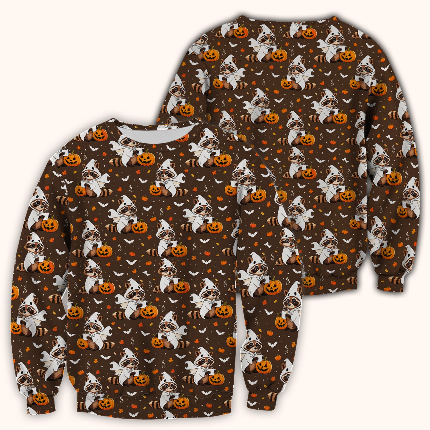 Halloween Ghost Raccoon Pumpkin Scrub Top, Comfortable Scrubs for Nurses