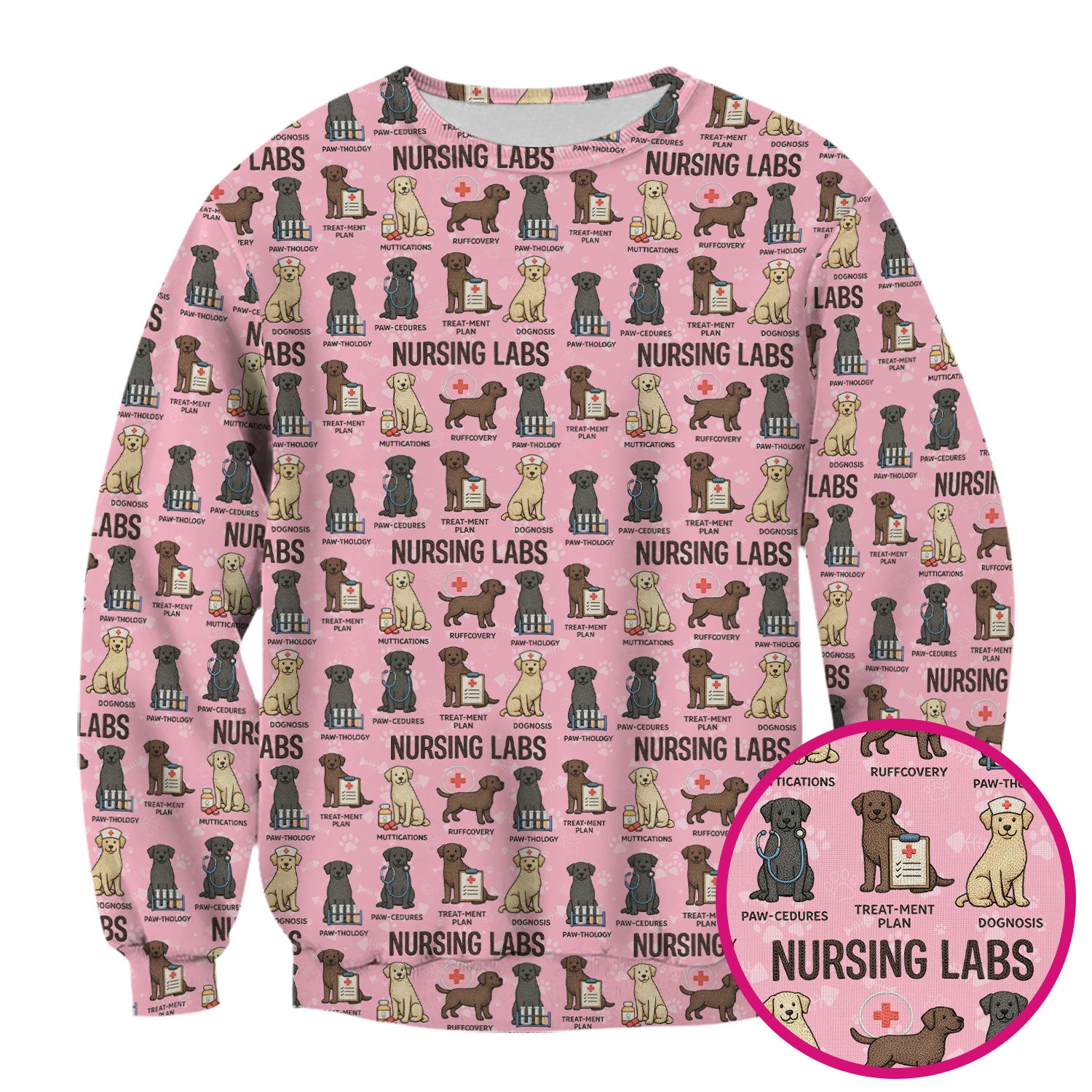 Playful Nursing Labs Dog Pattern Scrub Top, Comfortable Scrubs for Nurses
