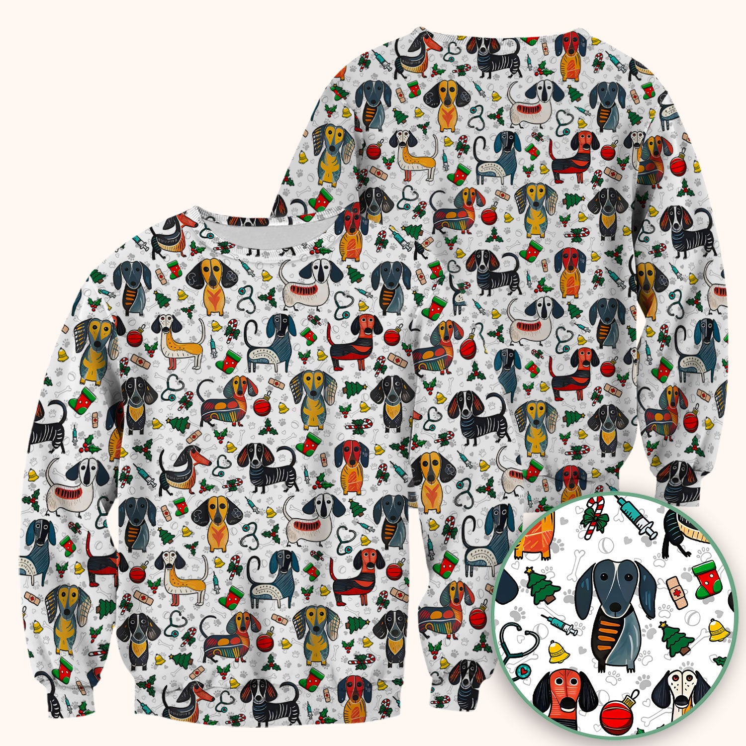 Dachshund Christmas Scrub Top - Cute Wiener Dog Nurse Uniform for Women - Holiday Medical Shirt