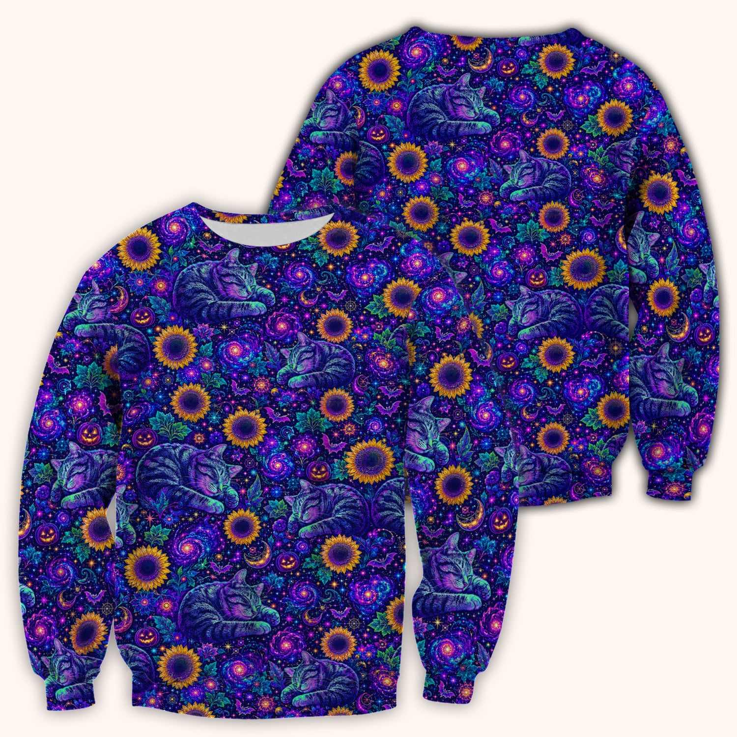 Spooky Galaxy Cat And Sunflowers Scrub Top, Comfortable Scrubs for Nurses