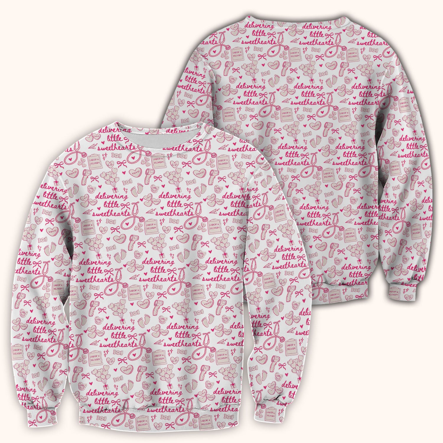 Valentine Labor And Delivery Scrub Top, XOXO Pattern Scrub Shirt, Breathable Fabrics Nursing Uniform For Women