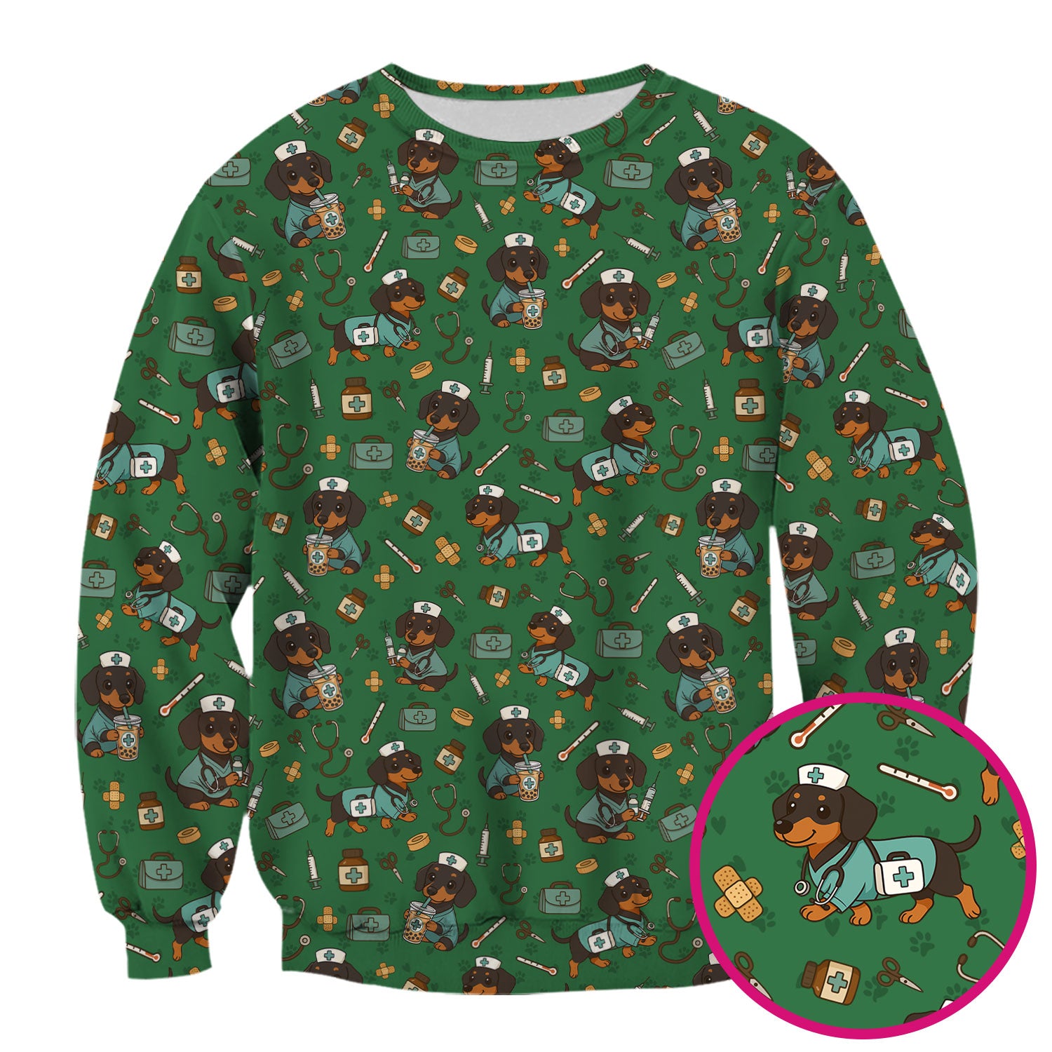 Funny Dachshund Nurse Scrubs - Cute Dog Print Medical Shirt - Holiday Nurse Scrub Top Gift for RN CNA Doctor, Women & Men