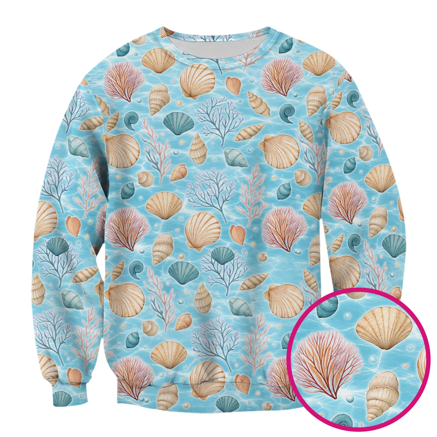 Cute Nurse Coastal Seashell And Coral Reef Scrub Top, Breathable Fabrics Nursing Uniform
