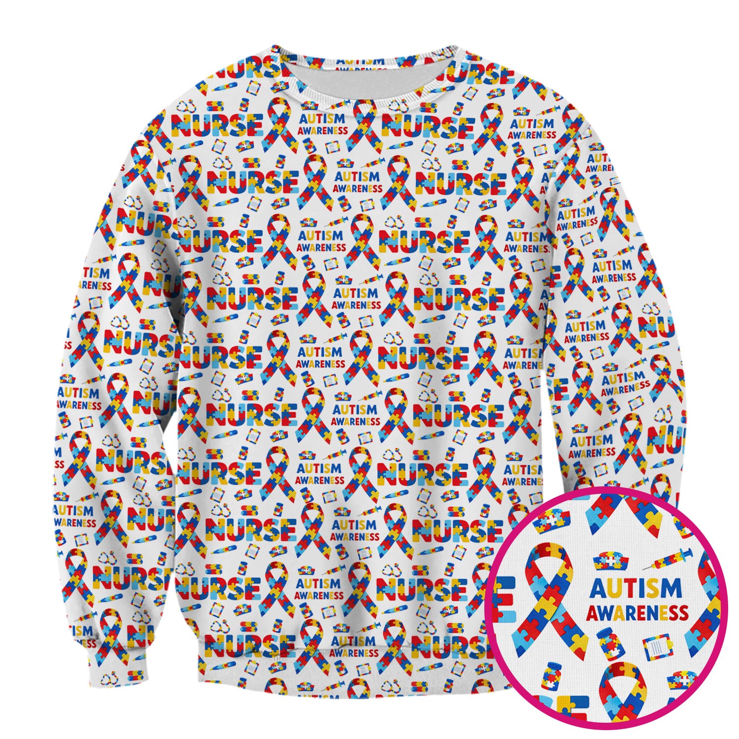 Autism Awareness Nurse Puzzle Ribbon Print Scrubs, Comfortable Scrubs for Nurses
