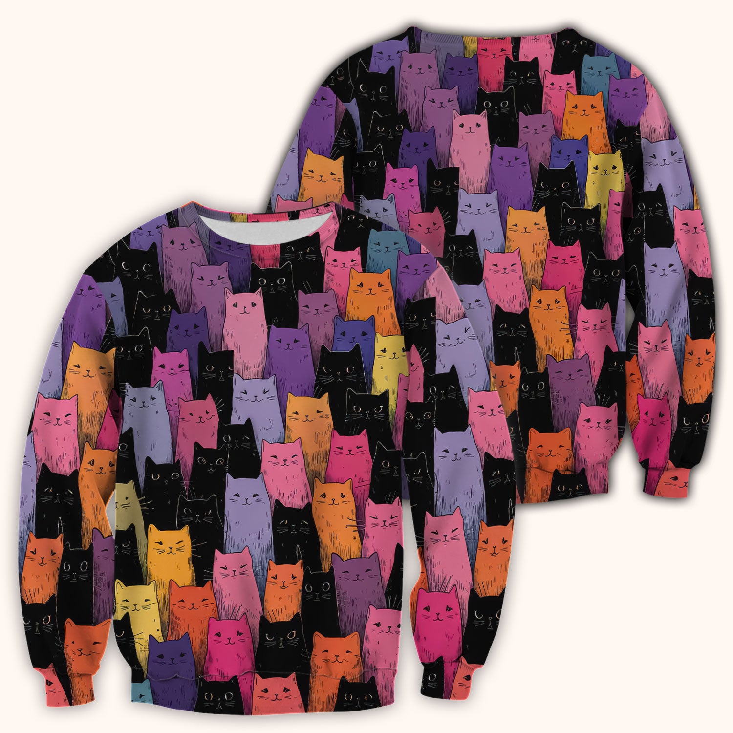 Colorful Cat Art Medical Pattern Scrub Top, Comfortable Scrubs for Nurses