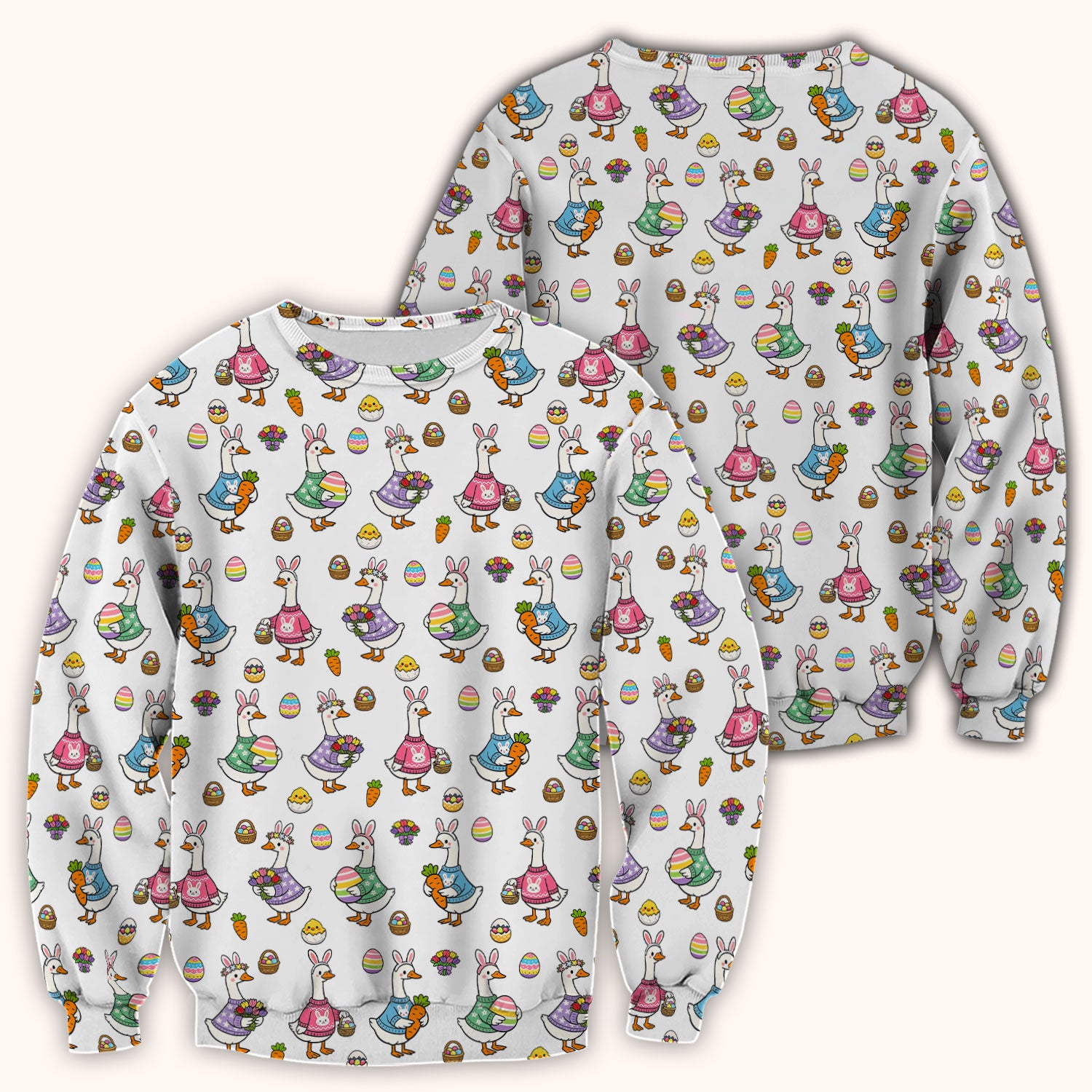 Cute Easter Goose Pattern Scrub Top, Breathable Fabrics Nursing Uniform