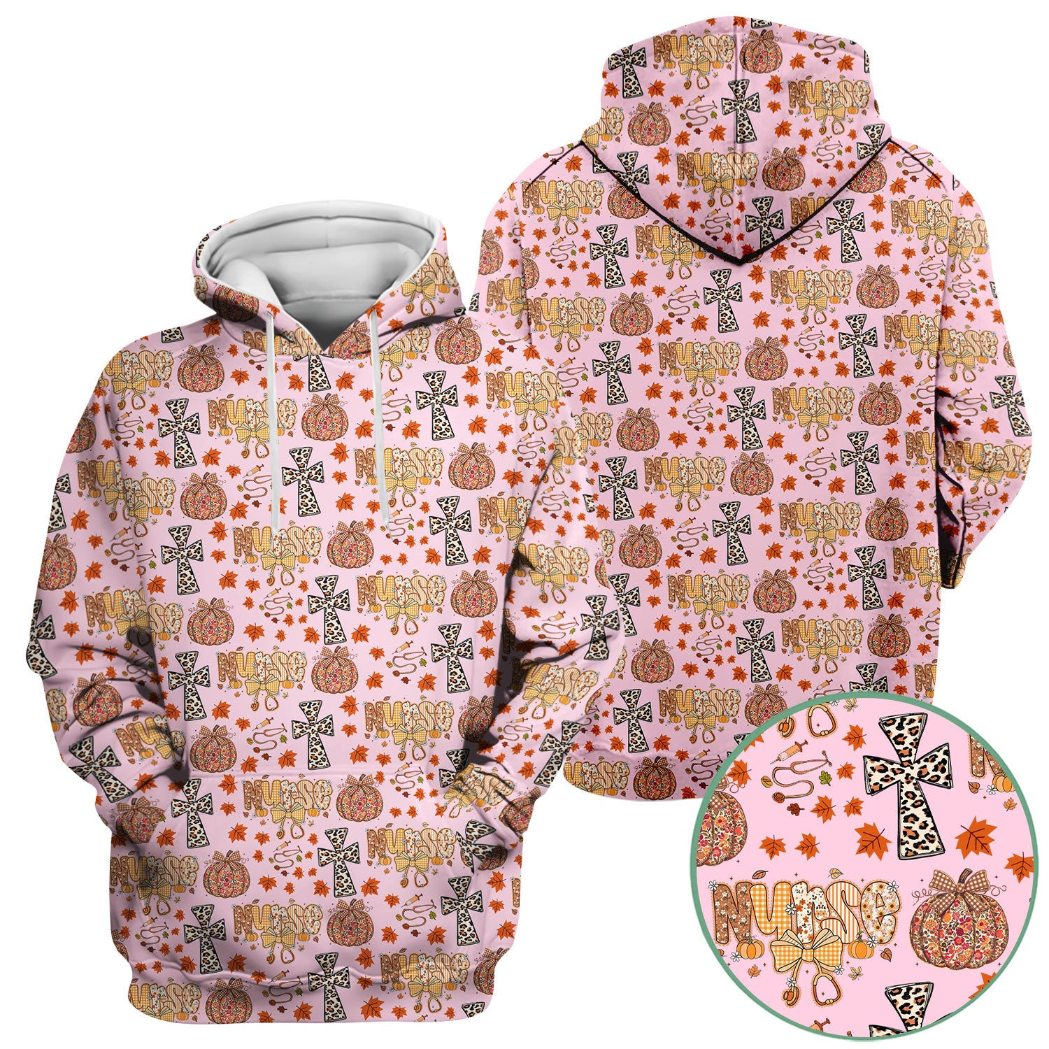 I Will Praise Him In Every Season - Boho Pumpkin Leopard Cross Fall Scrub Top for Nurse - Thanksgiving Med Uniform for Women