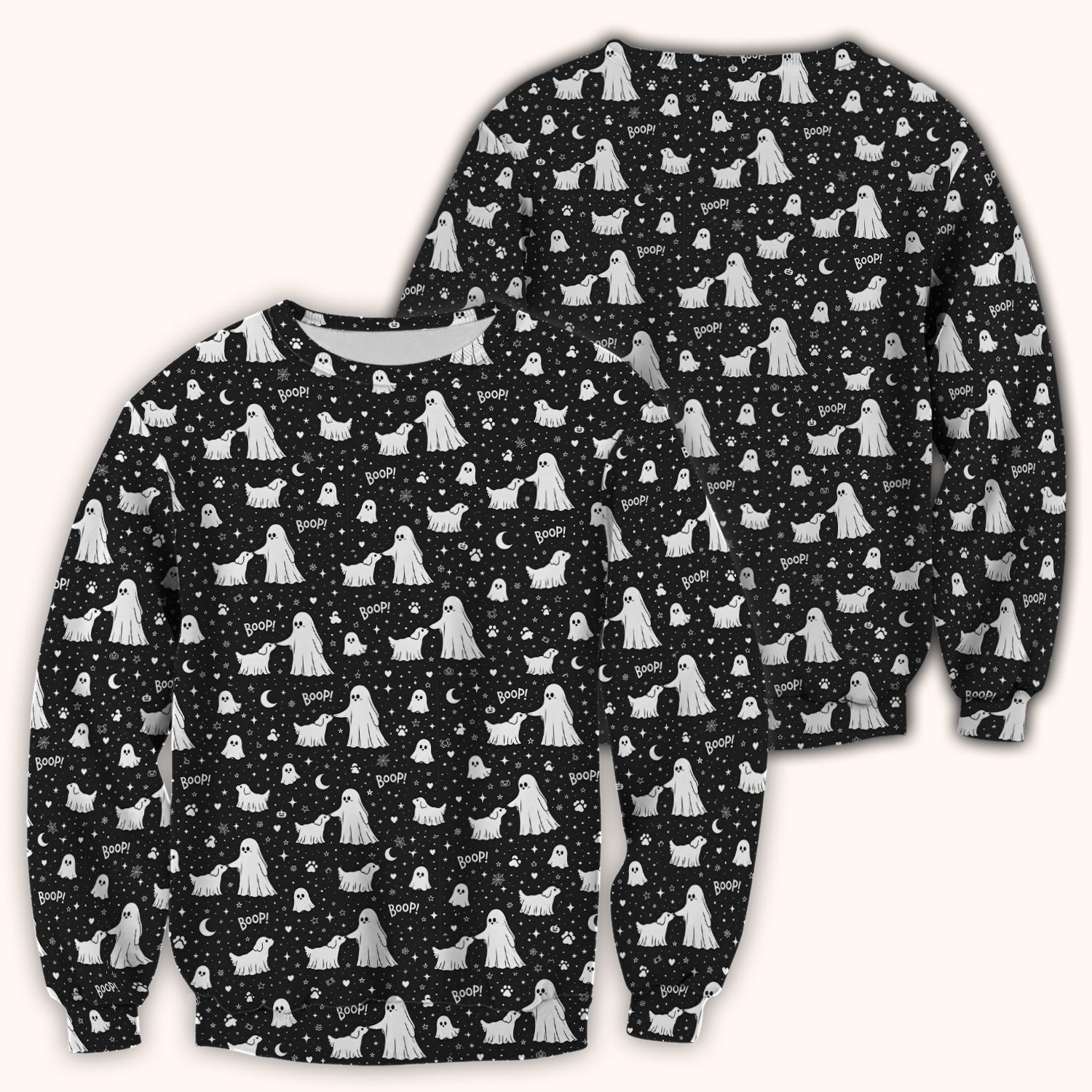 Halloween Ghost Boop Dog Pattern Scrub Top, Comfortable Scrubs for Nurses