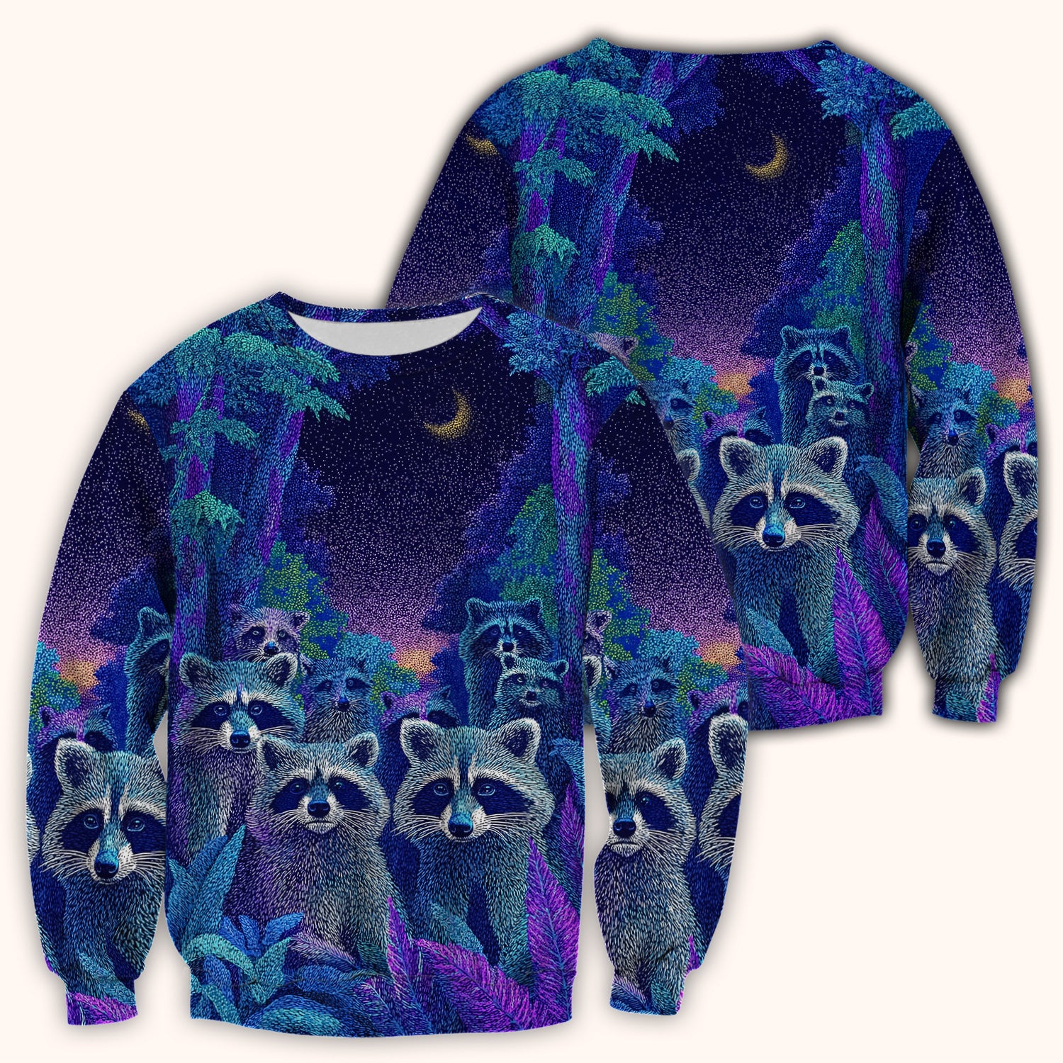 Moonlit Raccoon Pattern Scrub Top, Comfortable Scrubs for Nurses