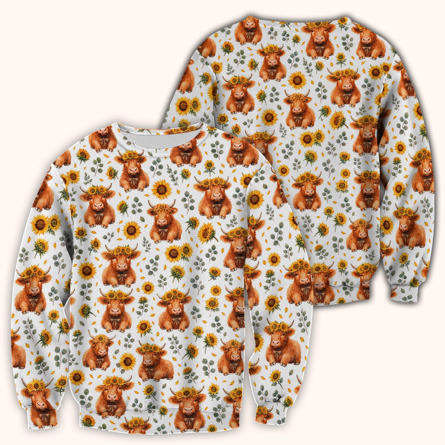 Rustic Highland Cow Floral Pattern Scrub Top, Comfortable Scrubs for Nurses
