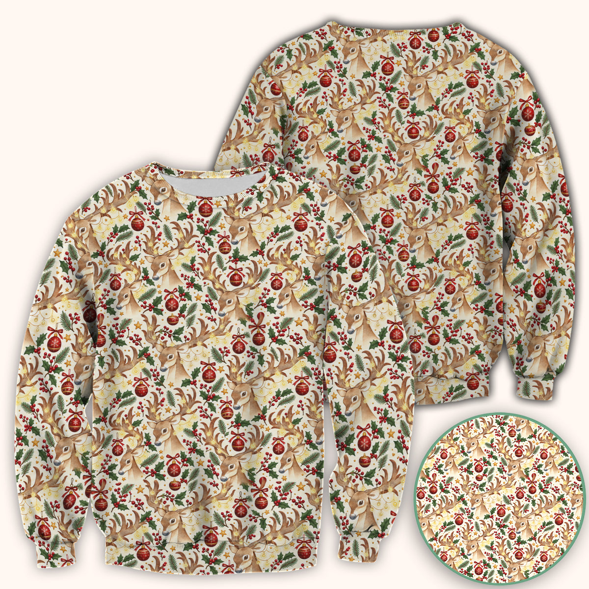 Christmas Reindeer And Holly Scrub Top, Comfortable Scrubs for Nurses