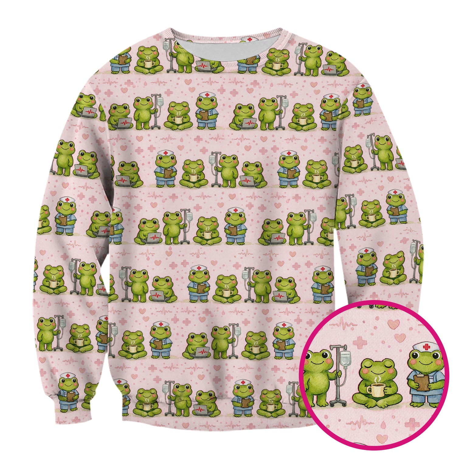Adorable Frog Nurse Various Poses Print Scrub Top, Comfortable Scrubs for Nurses