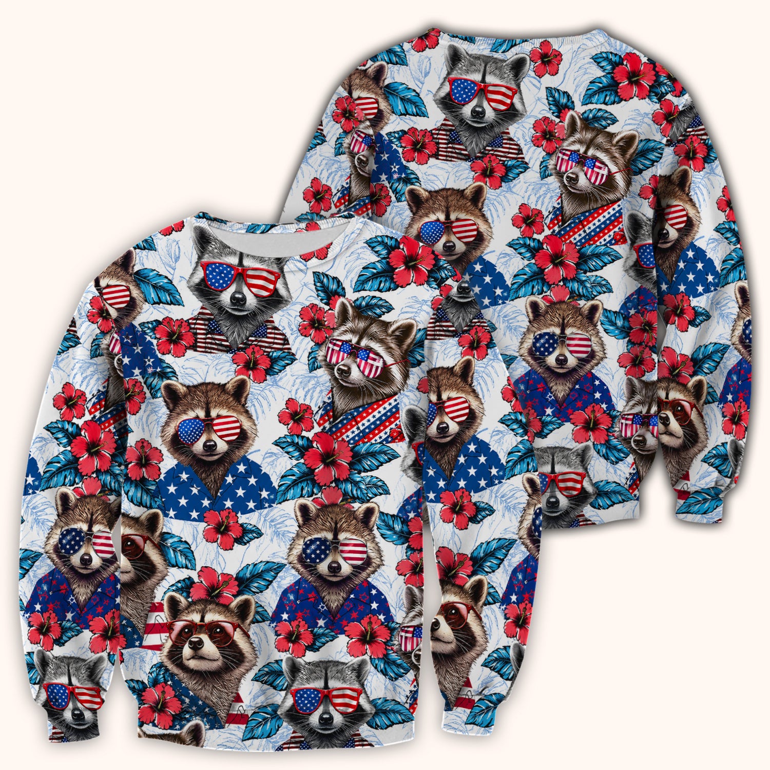 Funny Patriotic Raccoon Sunglasses Pattern Scrub Top, Comfortable Scrubs for Nurses