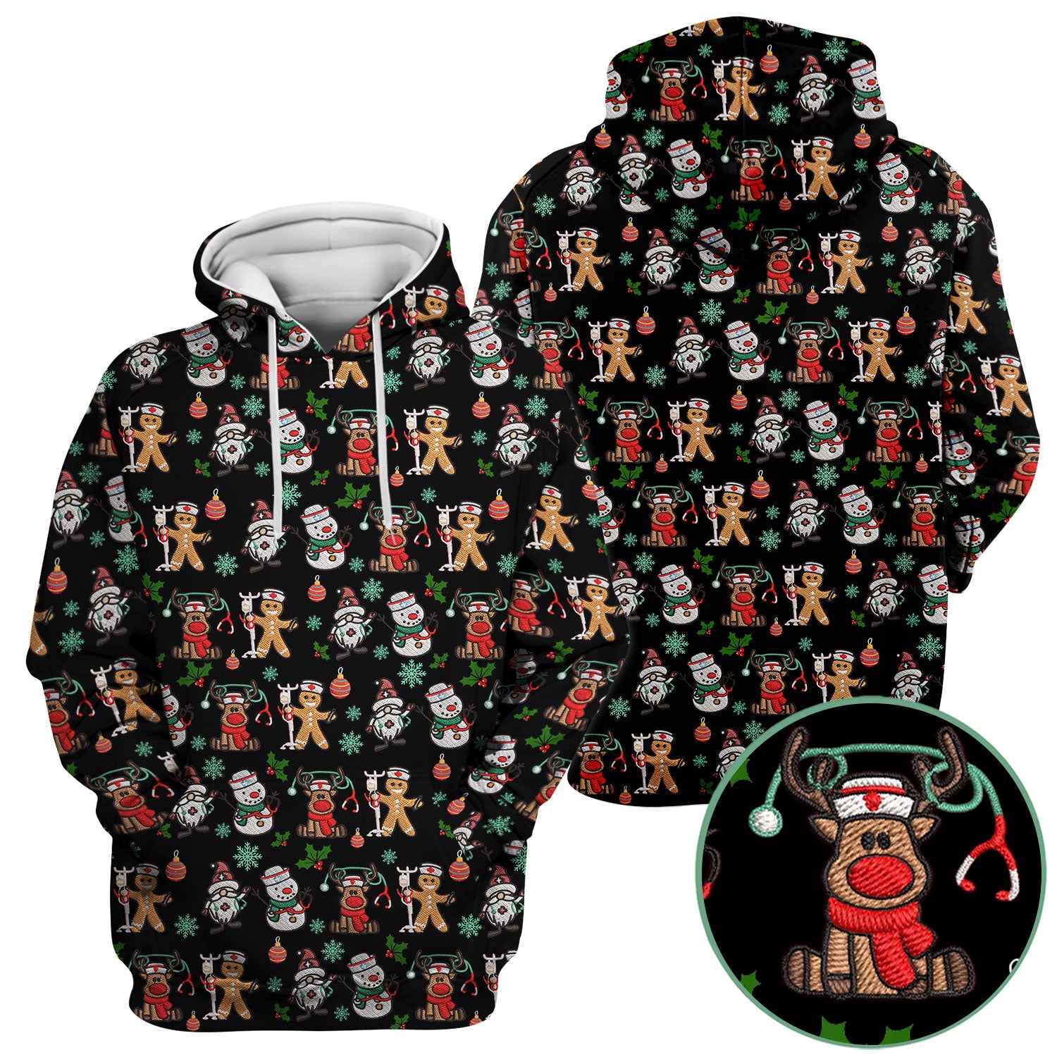 Christmas Gingerbread Scrubs for Women - Comfortable Scrubs for Nurses - Reindeer Santa Med Shirt - Breathable Fabrics Nursing Uniform