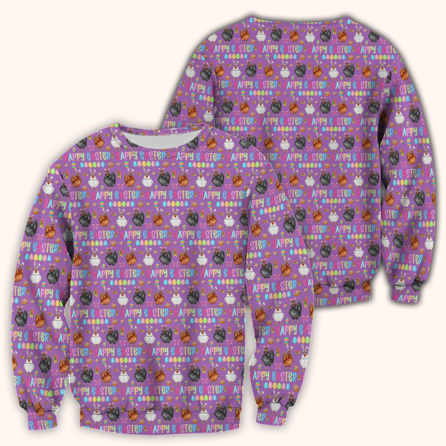 Happy Easter Bunny Eggs Pattern Scrubs Top, Comfortable Scrubs for Nurses