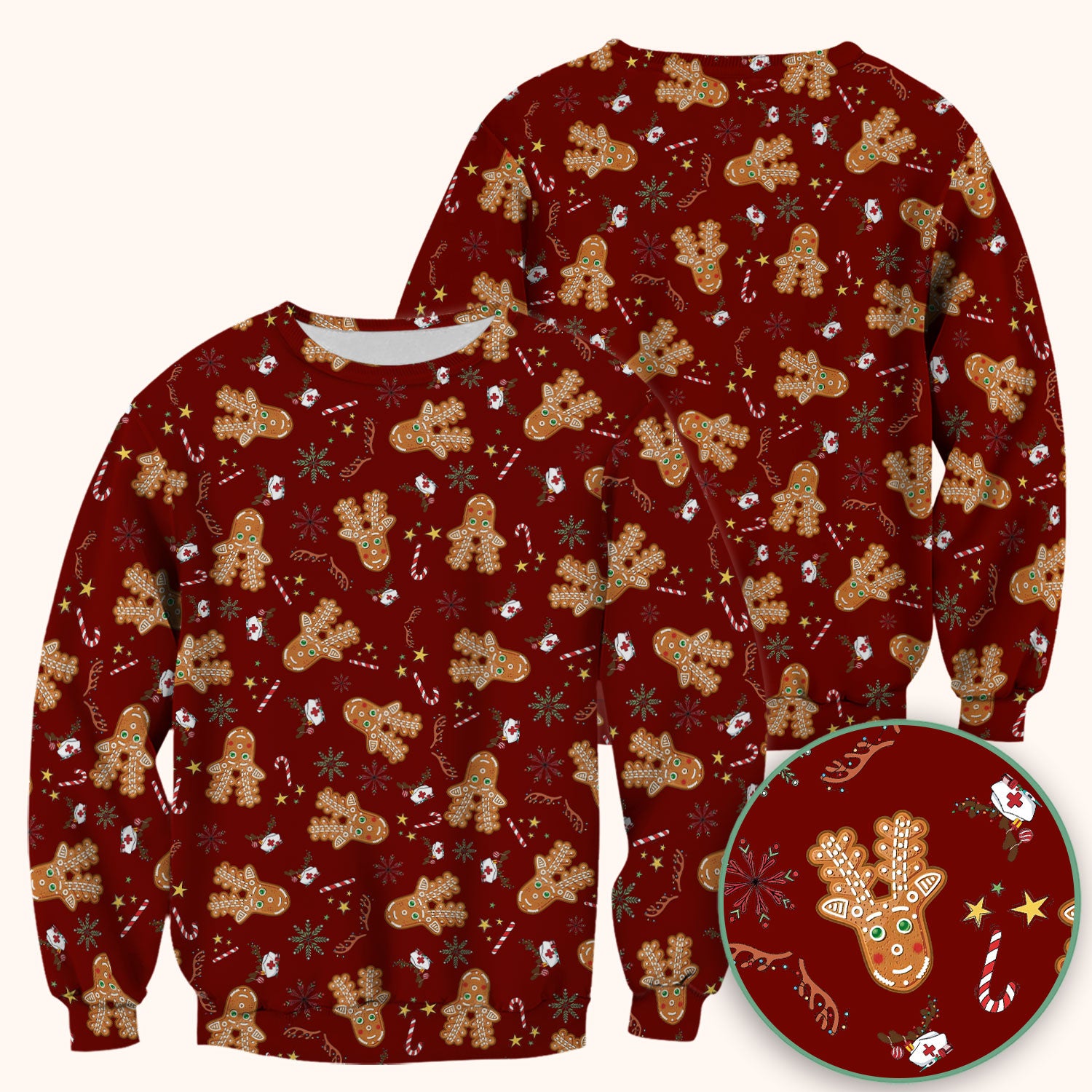 Gingerbread Cookies Reindeer Scrub Top - Funny Christmas Gingerbread Breathable Med Uniform - Comfortable Scrubs for RN CNA LPN