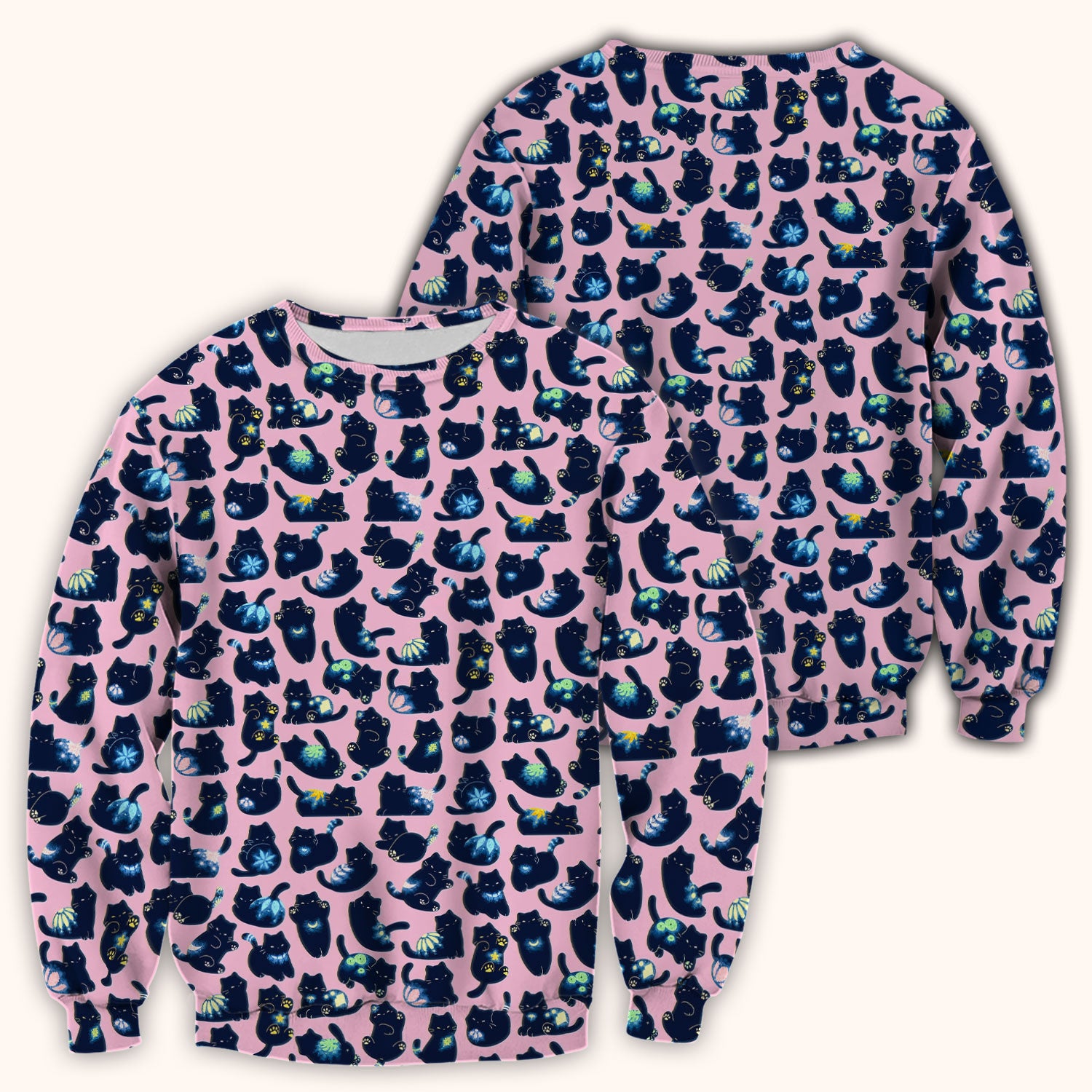 Midnight Cat Scrub Top, Black Cat Pattern Nurse Shirt, Breathable Fabrics Nursing Uniform