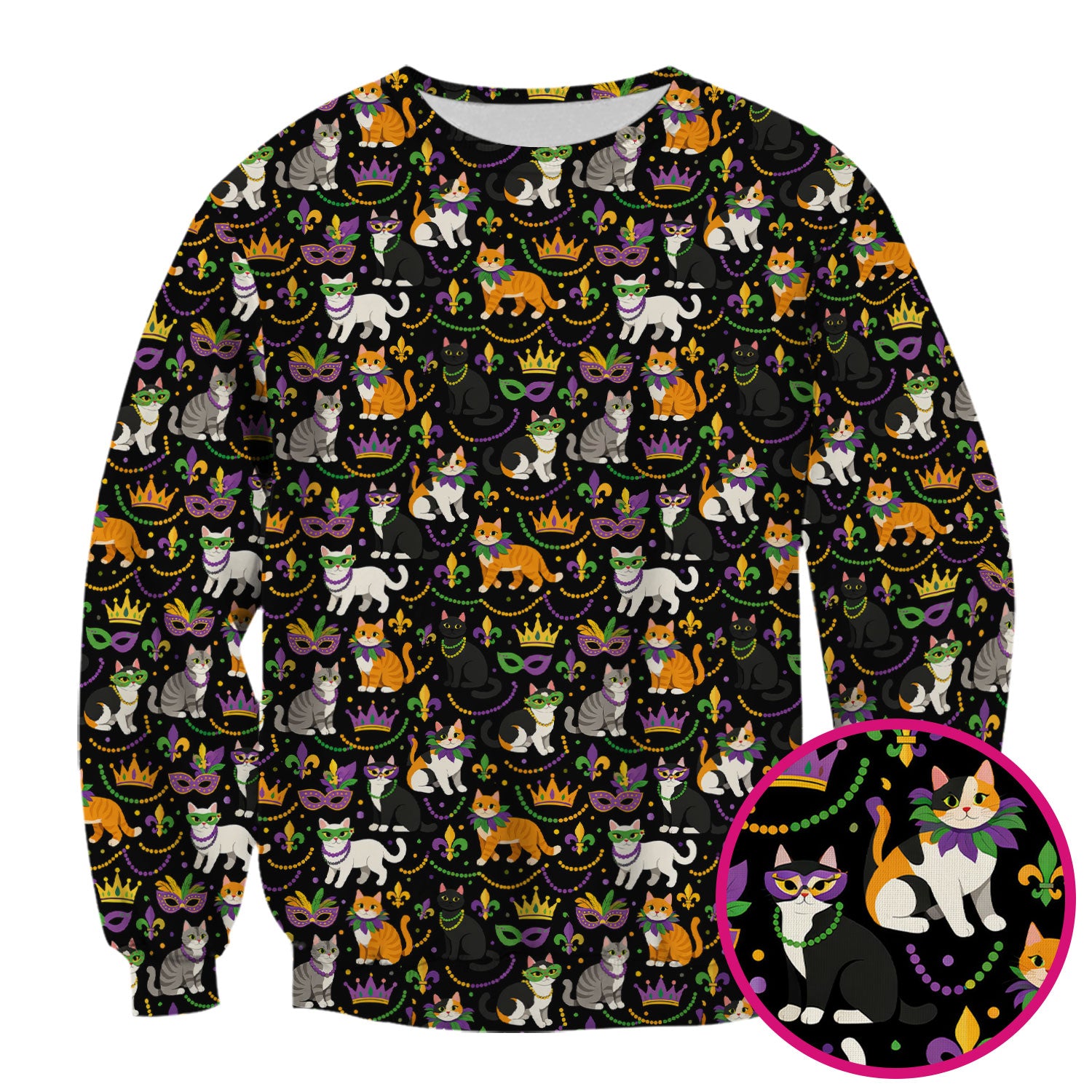 Cat Mardi Gras Nurse Scrub Top, Comfortable Uniform Scrubs For Nursing