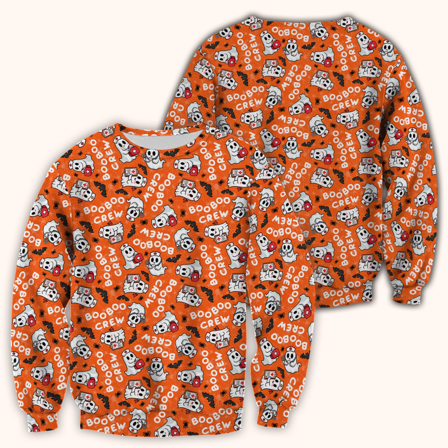 Cute Halloween Boo Boo Crew Ghost Scrub Top, Comfortable Scrubs for Nurses