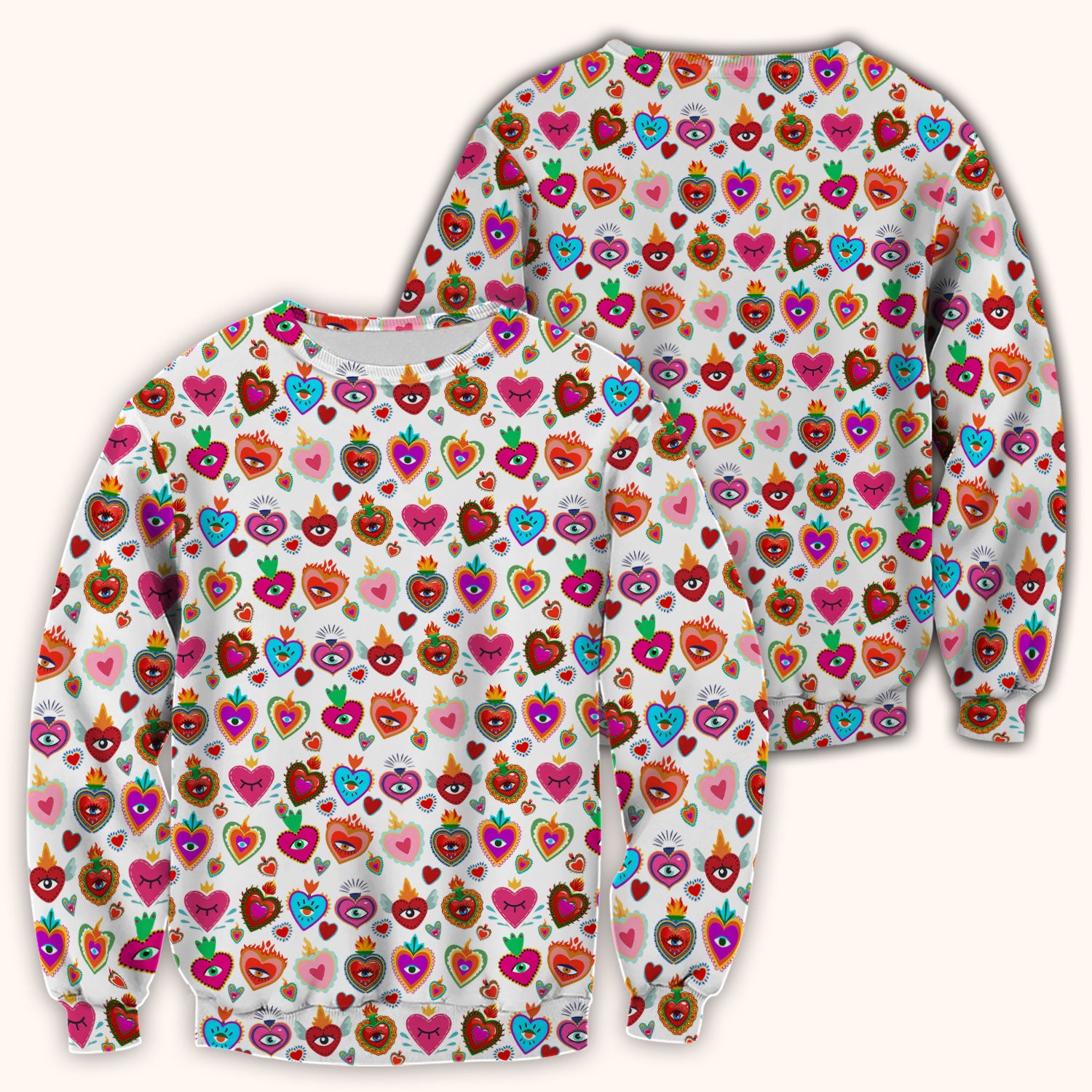 Valentine Colorful Sacred Heart Print Medical Scrub Top, Comfortable Scrubs for Nurses
