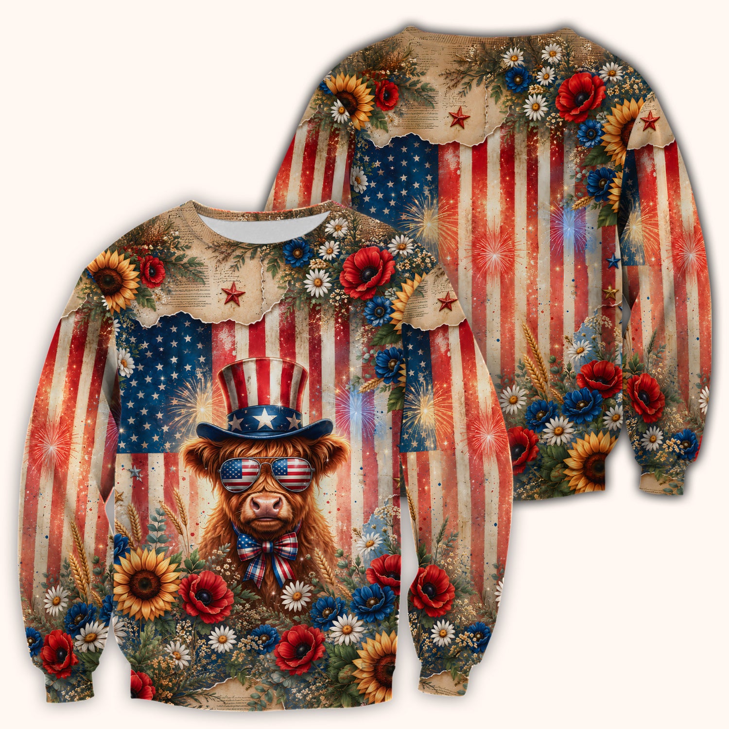 Patriotic Highland Cow Nurse for RN, CNA, Healthcare Workers Scrub Top, Comfortable Scrubs for Nurses