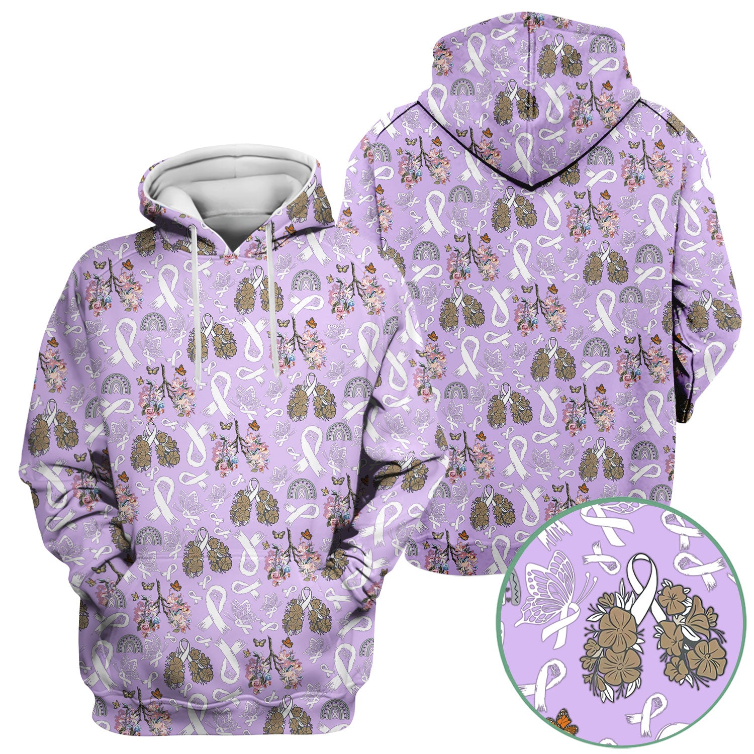 Lung Cancer Awareness Scrub Top for Women - White Ribbon Butterfly Floral Medical Uniform - Comfortable Scrubs for Nurses