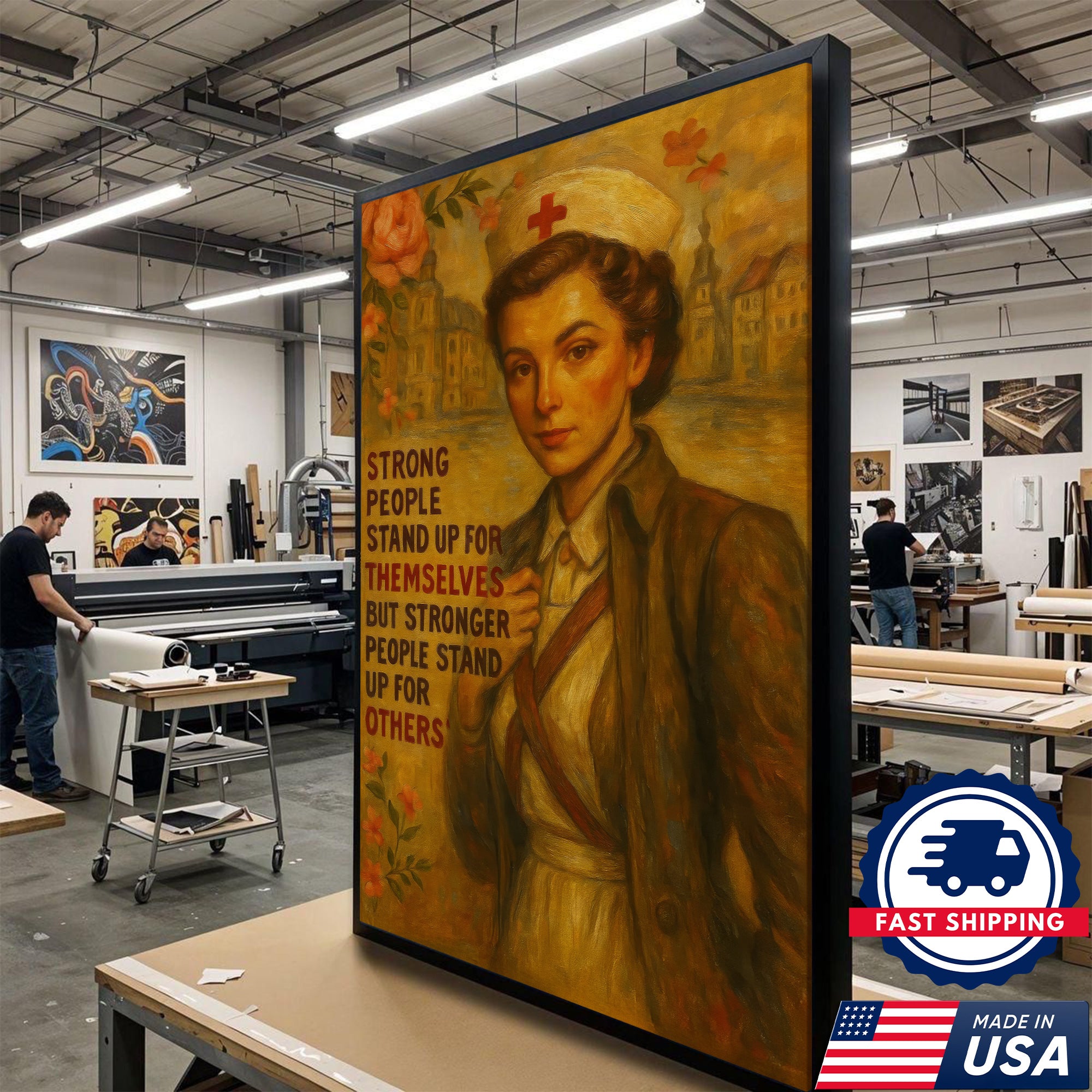 Strong People Stand Up For Others Nurse Canvas, Gift for RN LPN CNA Healthcare Staff