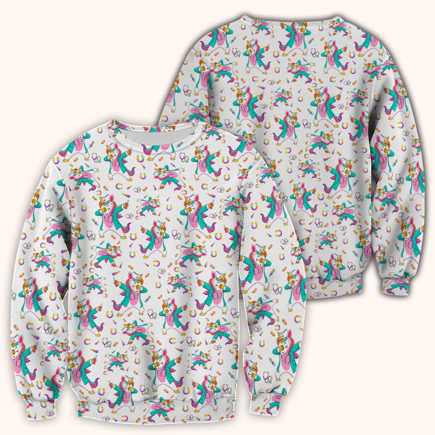 Cute Unicorn Nurse Dance Pattern Scrub Top, Breathable Fabrics Nursing Uniform