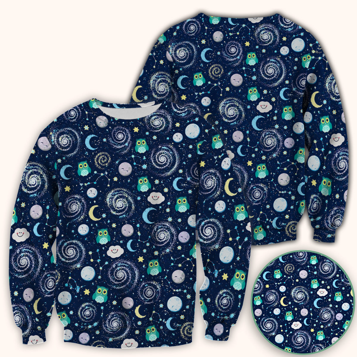 Cute Night Owl Galaxy Pattern Scrub Top, Comfortable Scrubs for Nurses