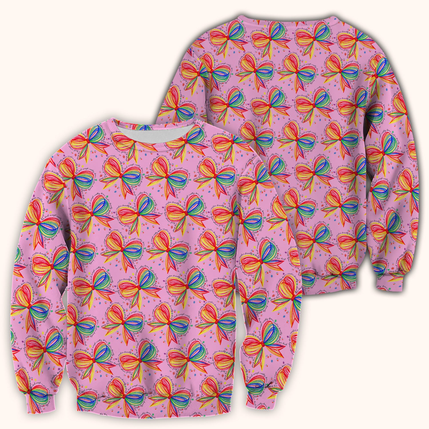 Colorful Rainbow Bow Pattern Scrub Top, Comfortable Scrubs for Nurses