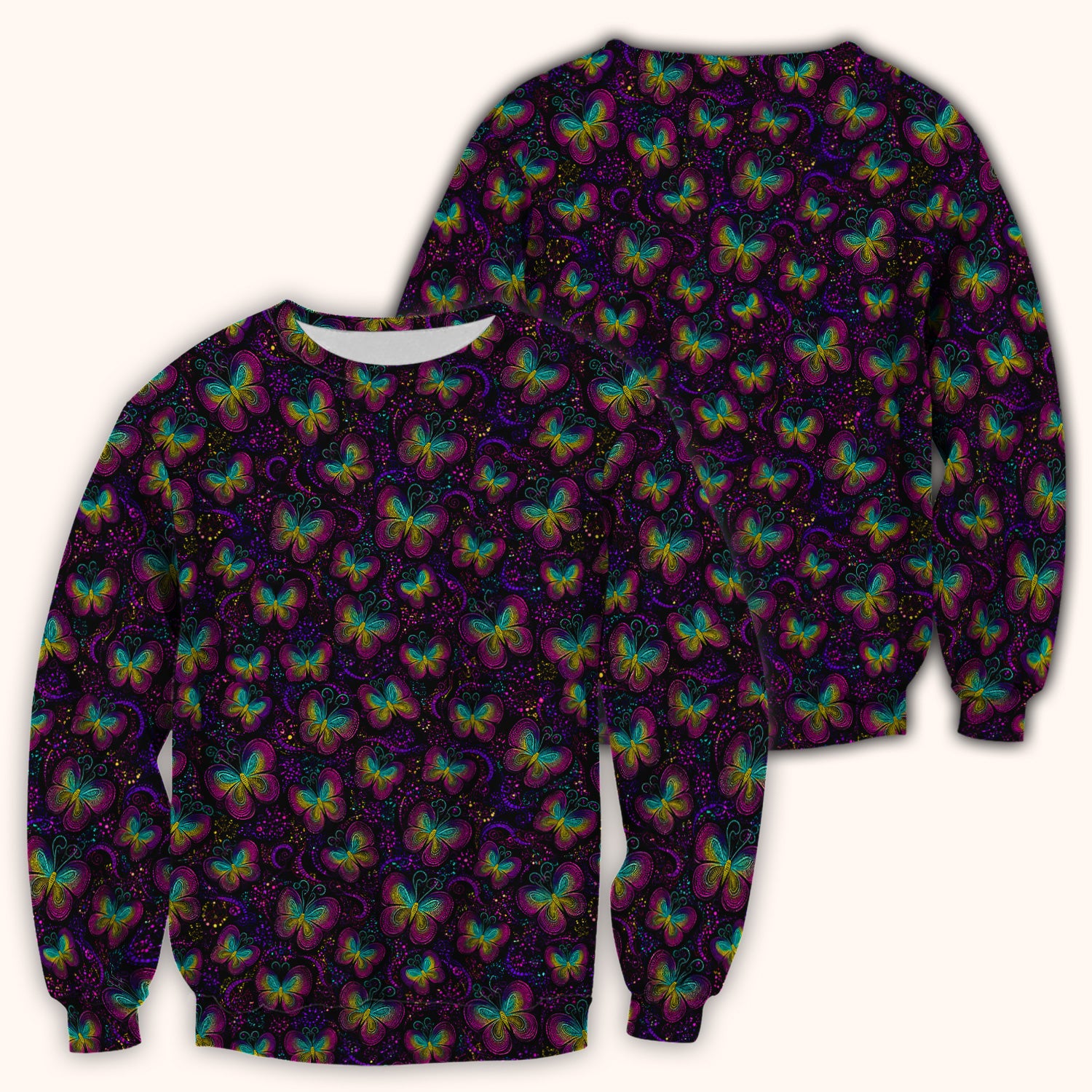 Cute Neon Butterfly Swirl Pattern Scrub Top, Comfortable Scrubs for Nurses