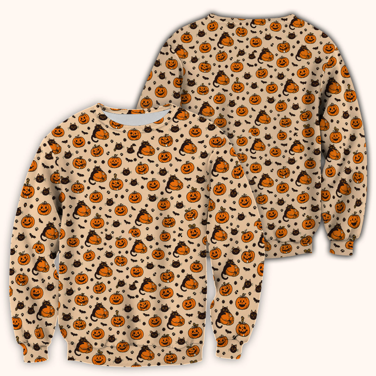 Cute Halloween Black Cat And Pumpkins Scrub Top, Comfortable Scrubs for Nurses
