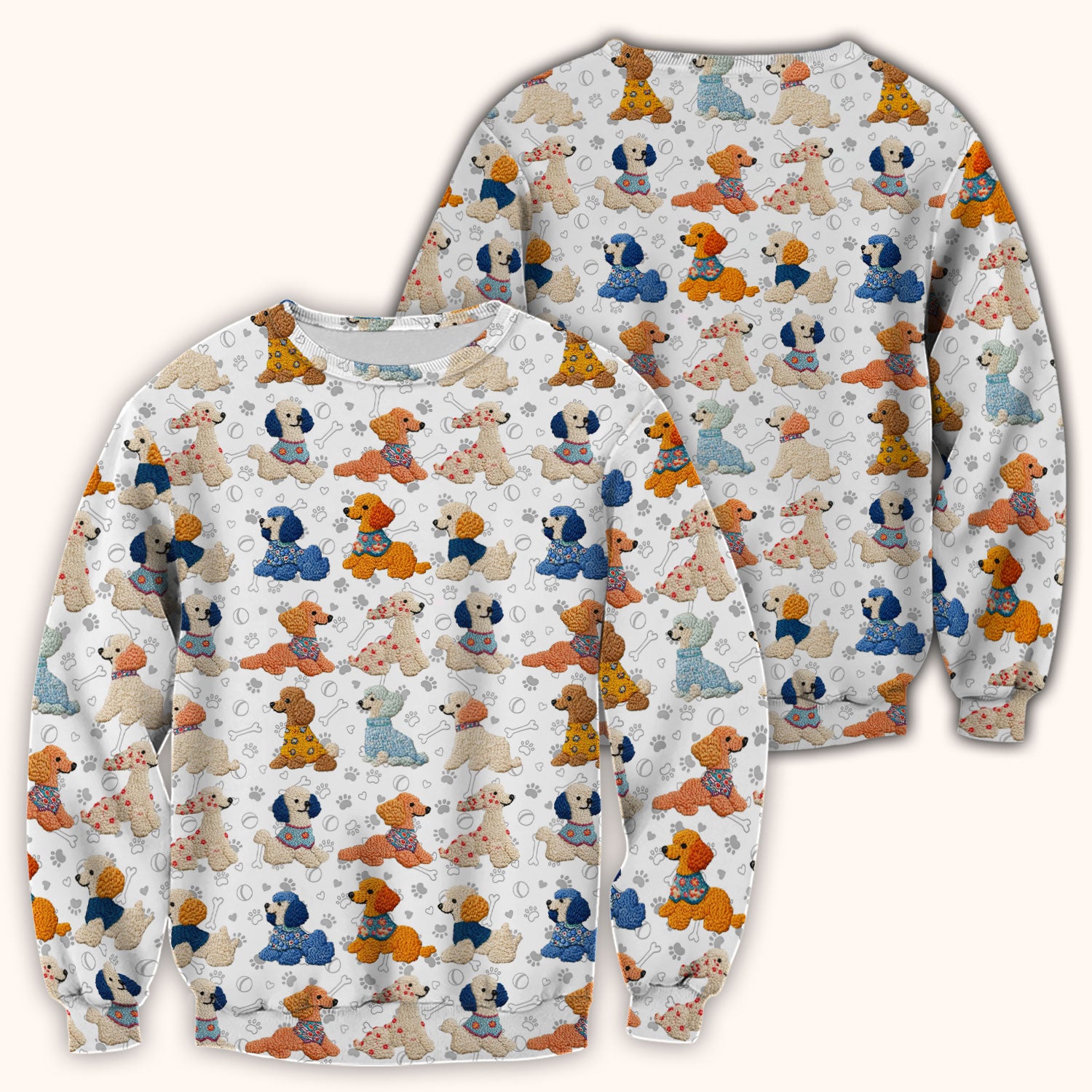 Cute Colorful Poodle Pattern Scrub Top, Comfortable Scrubs for Nurses