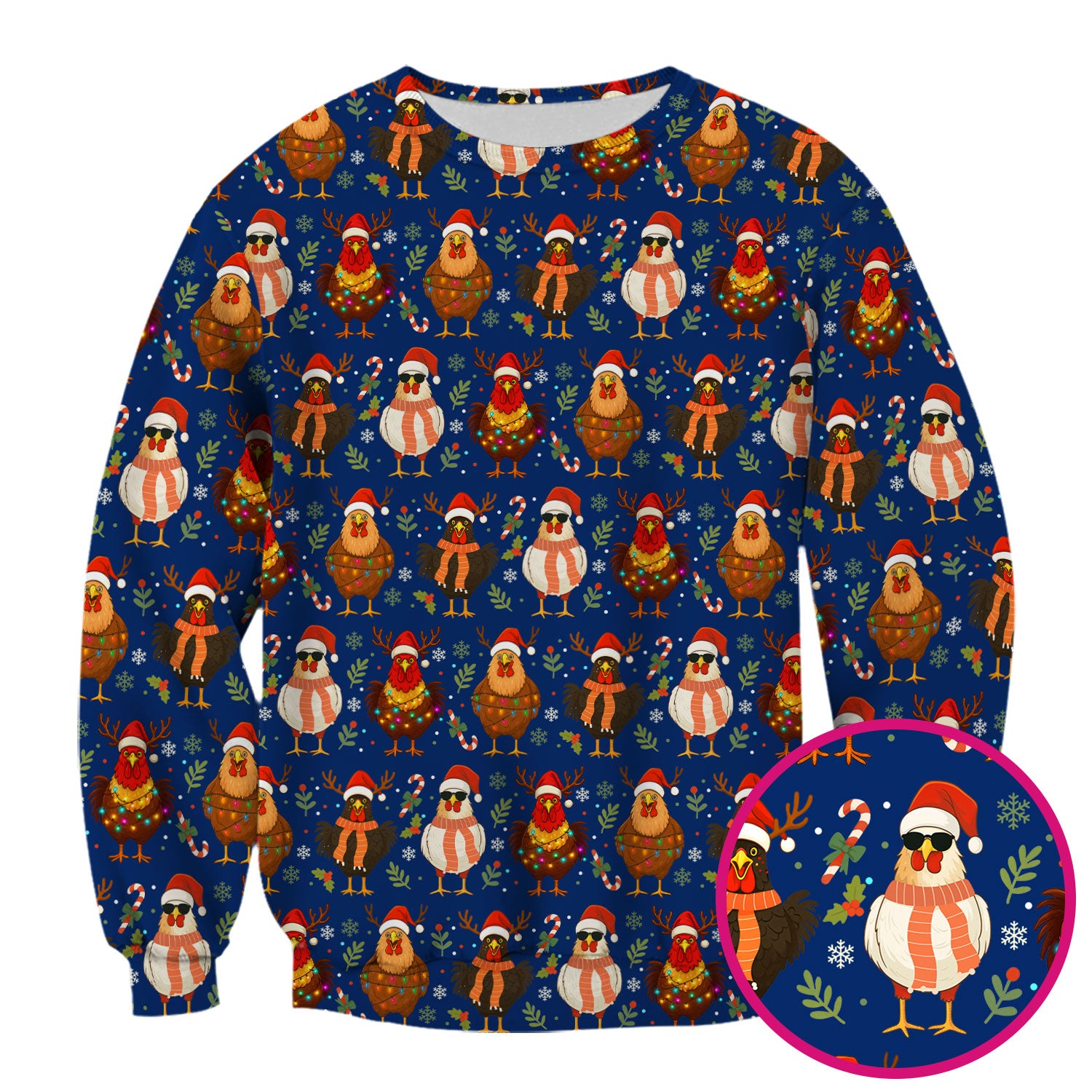 Chicken Scrubs Christmas Edition - Cute Funny Hen Pattern Medical Scrub Top for Women - Holiday Christmas Scrubs with Festive Print