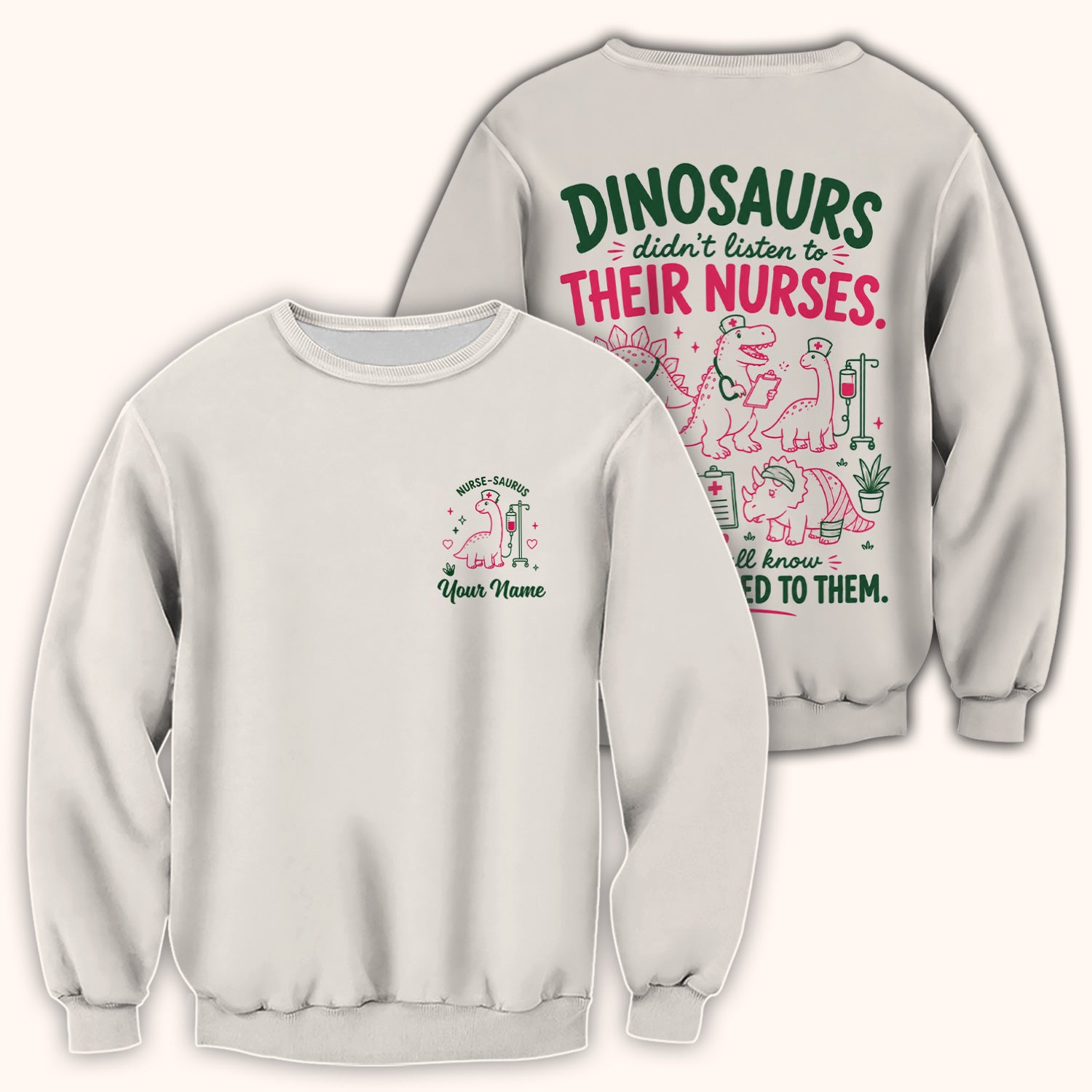 Personalized Cute Nurse-Saurus with Dinosaur Quote Scrub Top, Comfortable Scrubs for Nurses