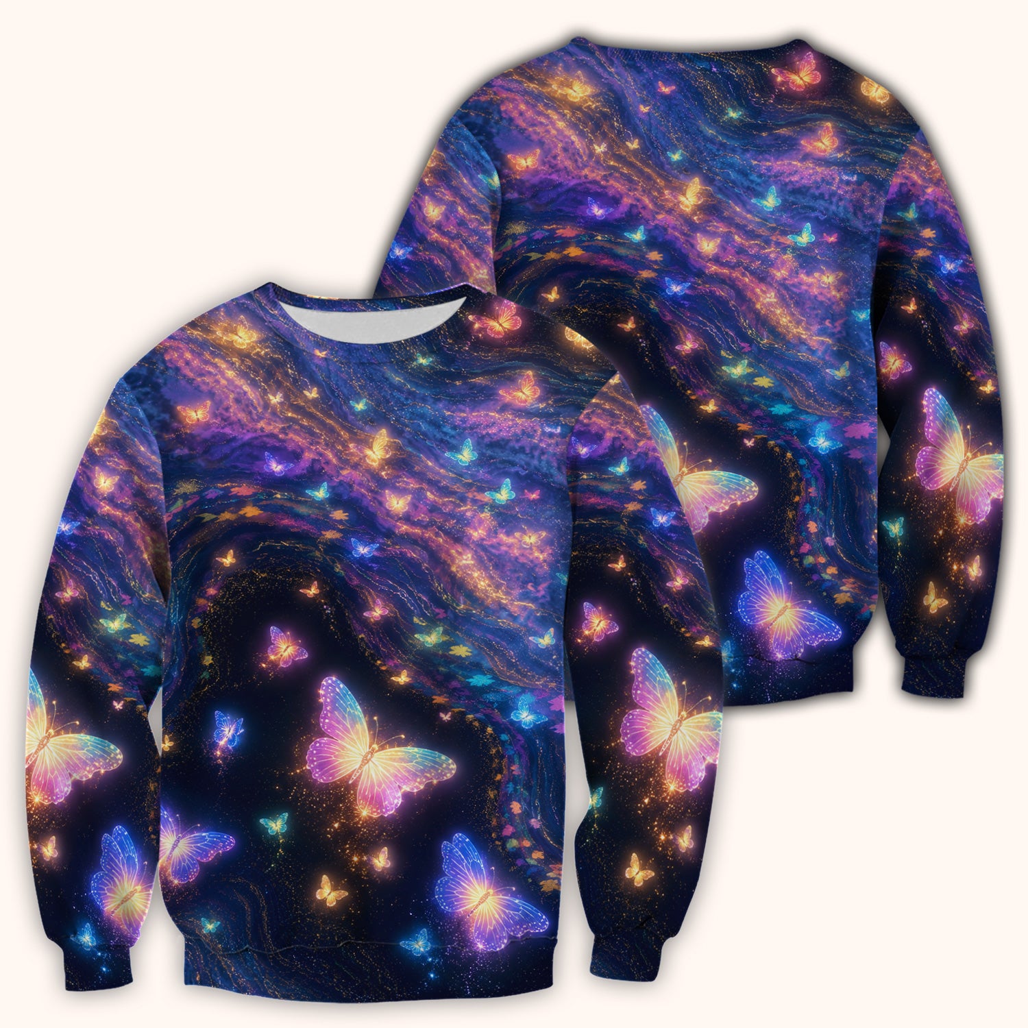 Neon Butterfly Galaxy Marble Print Scrub Top, Comfortable Scrubs for Nurses
