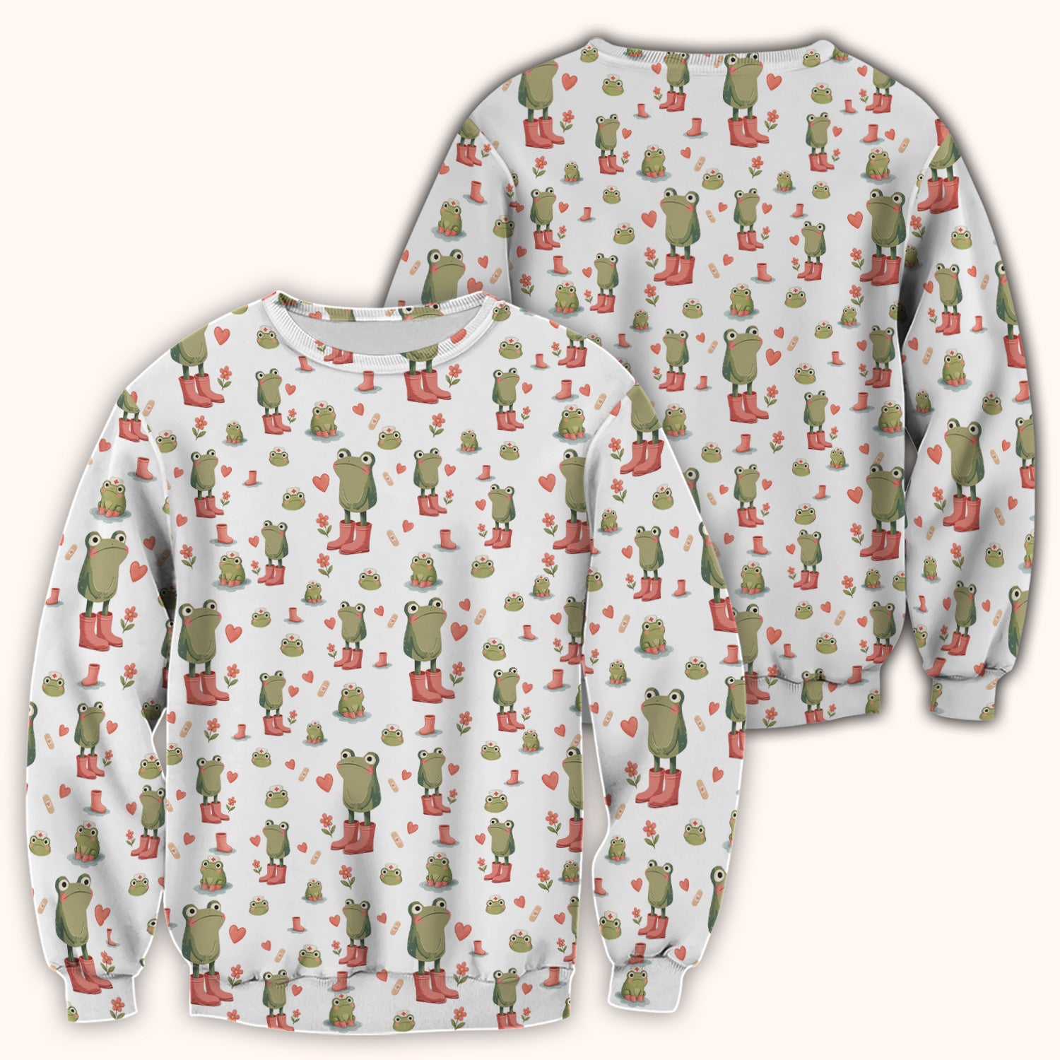 Adorable Frog Boots Heart Pattern Scrub Top, Comfortable Scrubs for Nurses