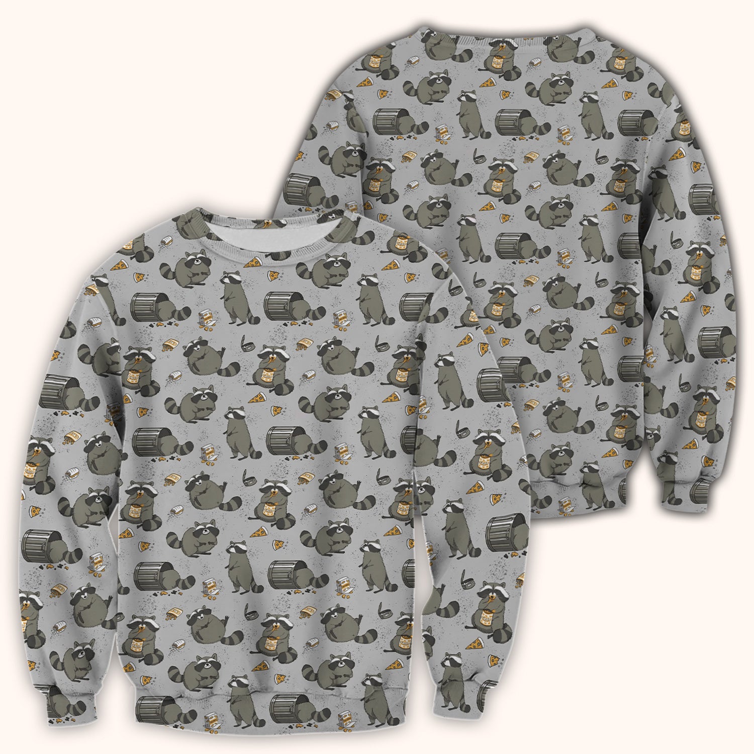 Raccoon Snack And Trash Can Pattern Scrub Top, Breathable Fabrics Nursing Uniform
