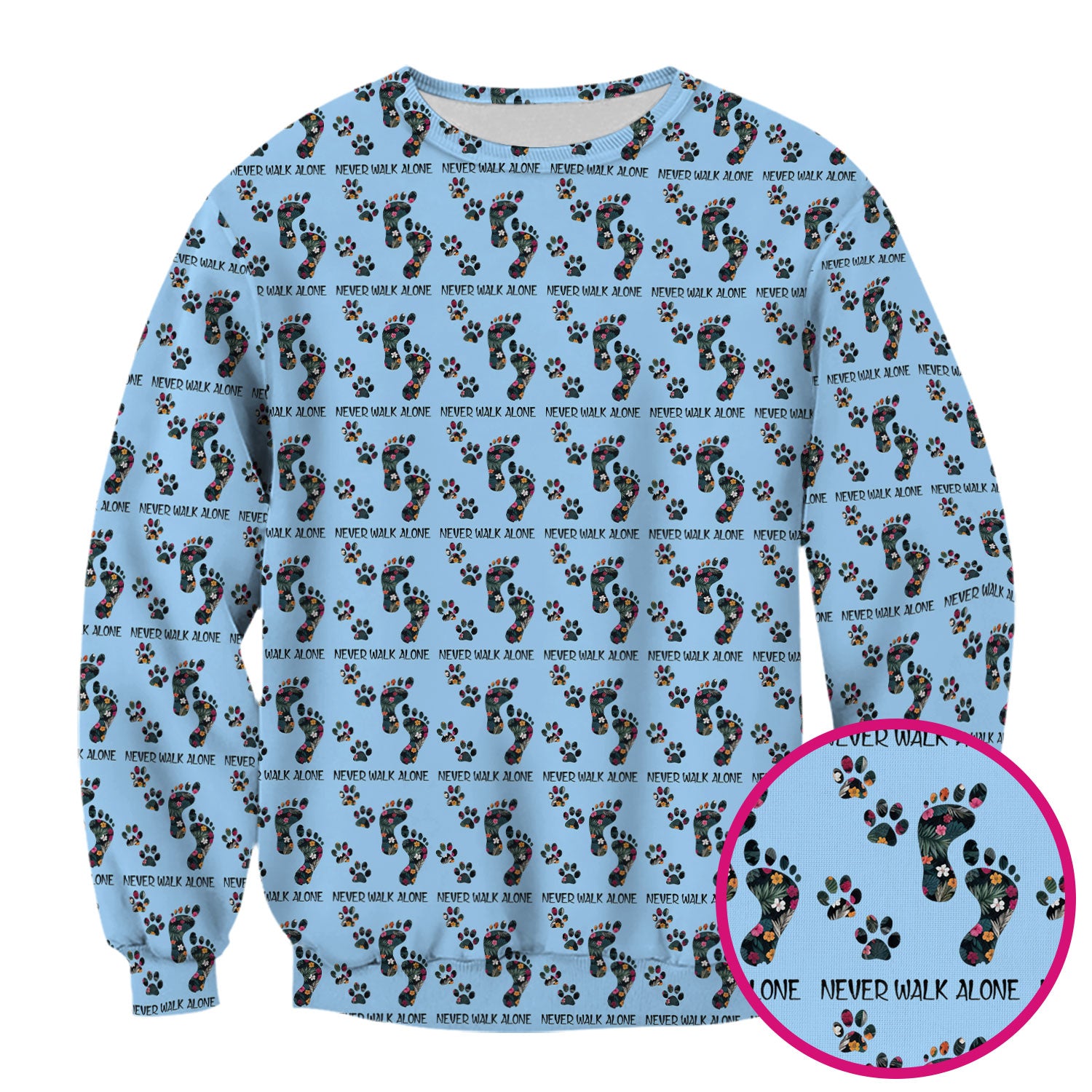 Never Walk Alone Scrub Top, Floral Paw Print Medical Scrub Shirt for Nurses, Vet Techs And Healthcare Workers