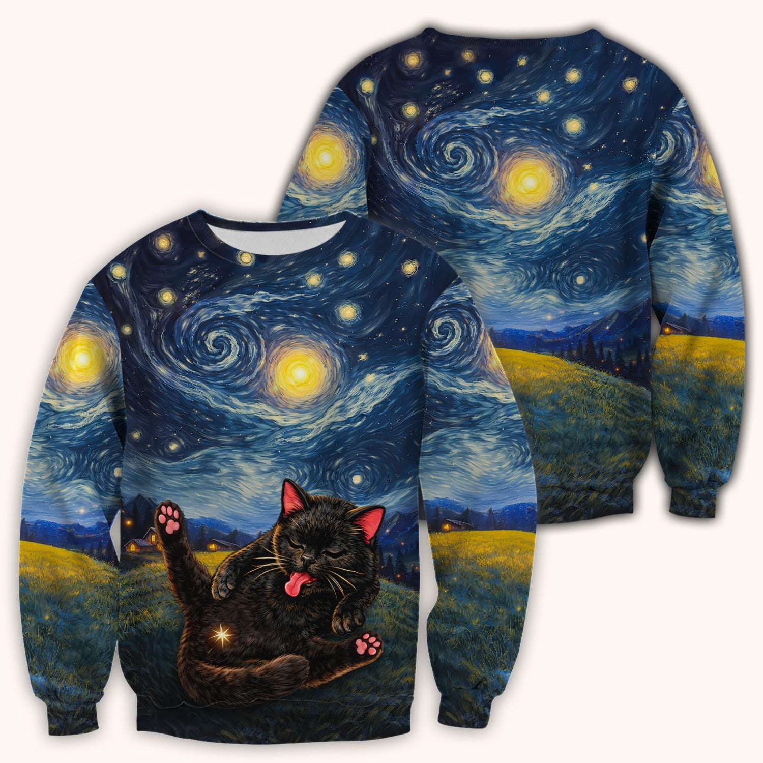 Funny Black Cat Cosmic Night Sky Pattern Scrub Top, Comfortable Scrubs for Nurses